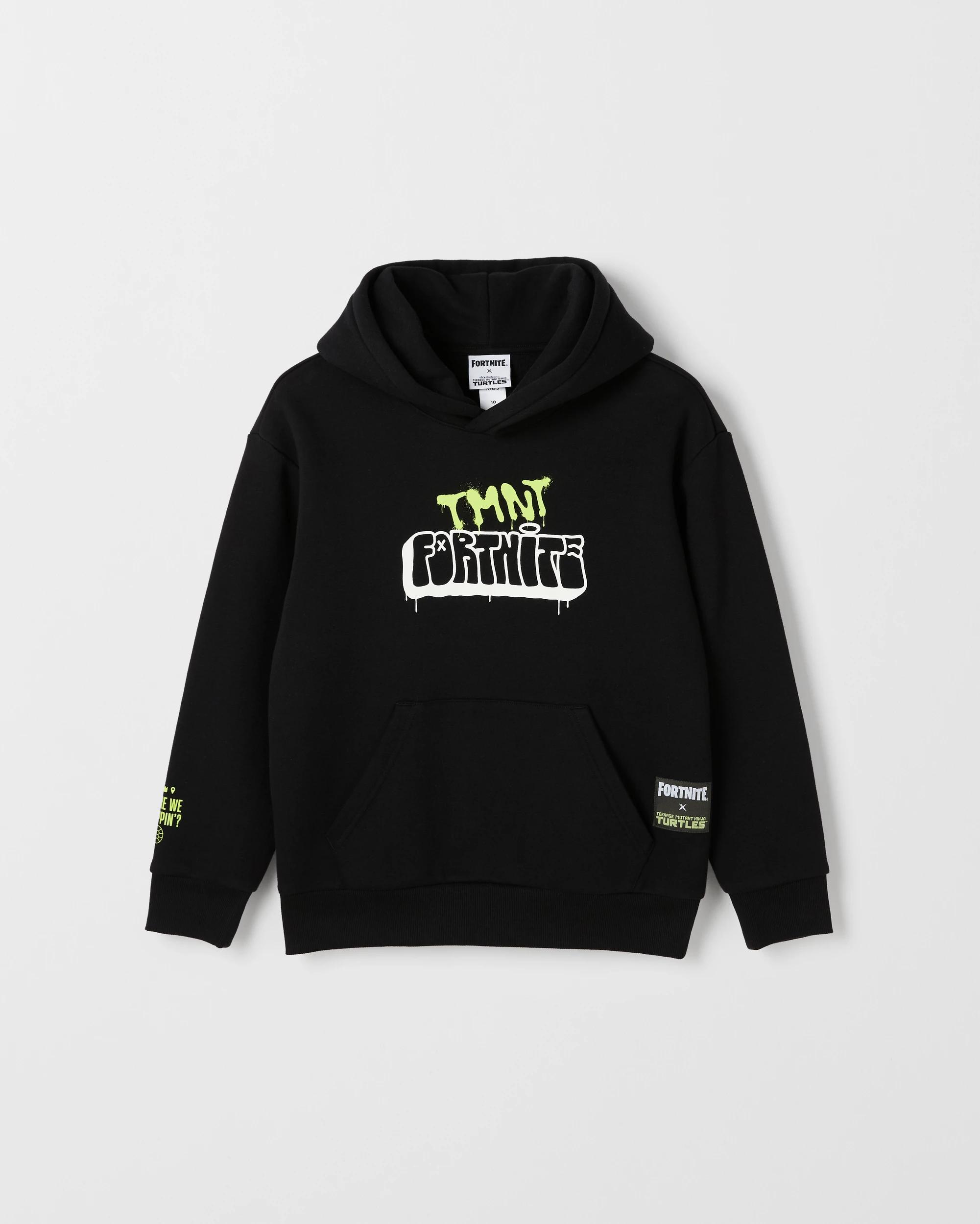 1 Teenage Mutant Ninja Turtles/Fortnite Australian Cotton Blend Popover Hoodie BLACK, 1 of 3