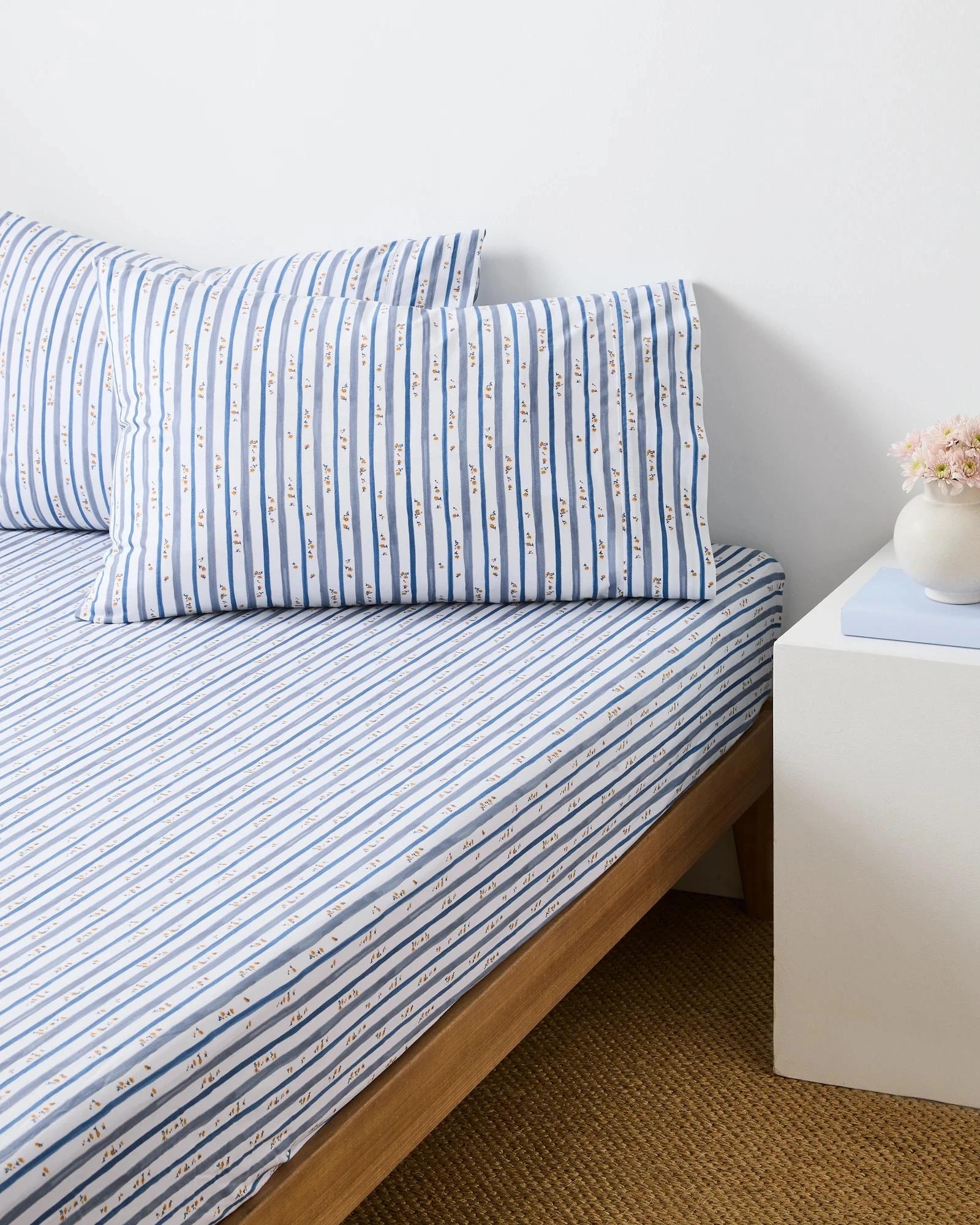 1 Target Australian Cotton Stripe Floral Mix & Match Fitted Sheet - Queen Bed - Blue, 1 of 4