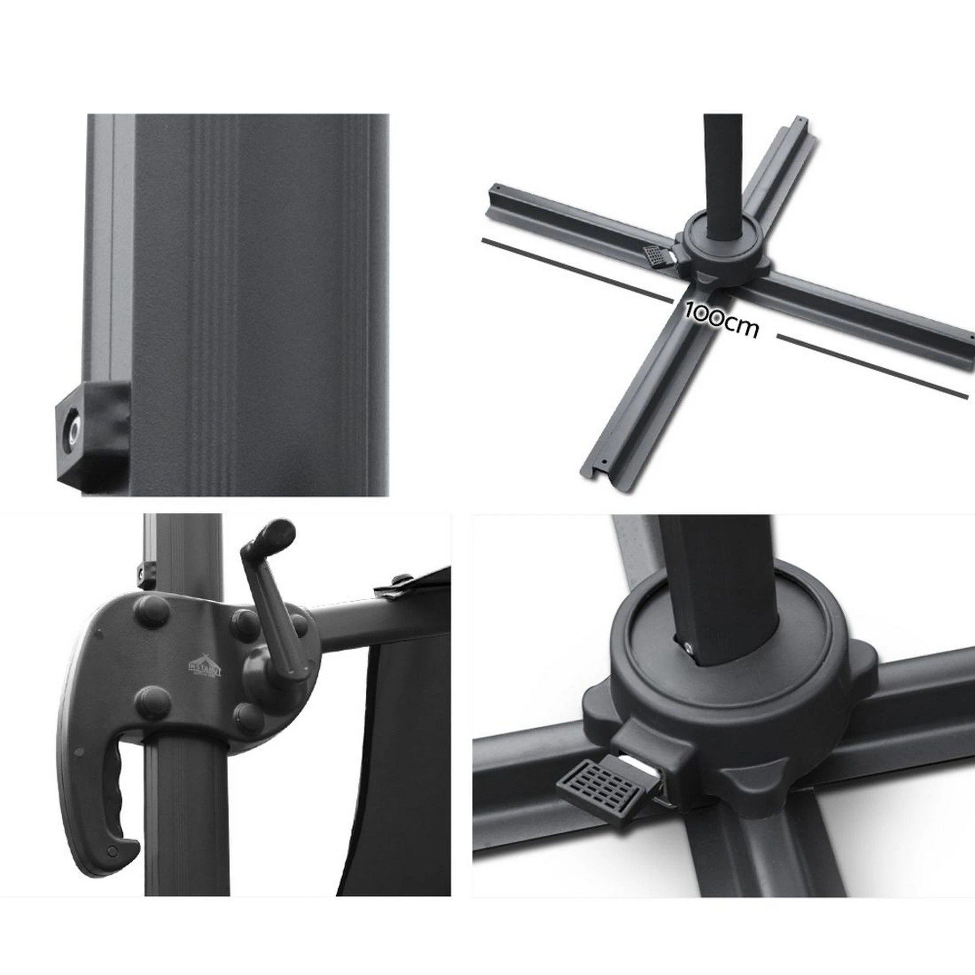 4 Instahut Outdoor Umbrella Cantilever 360 Degree Tilt Beach Roma - Black, 4 of 7