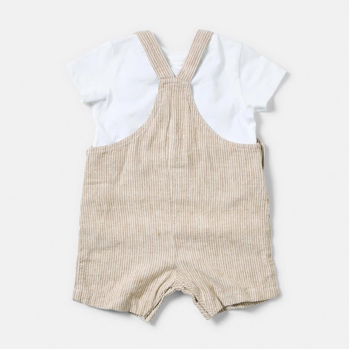 2 Short Sleeve Dungaree Set BROWN STRIPE, 2 of 6