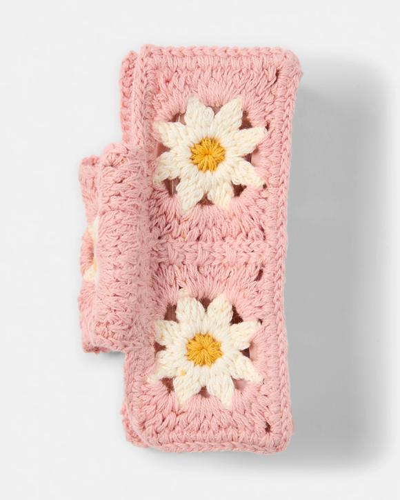 Pink Flower Crochet Claw Hair Clip
