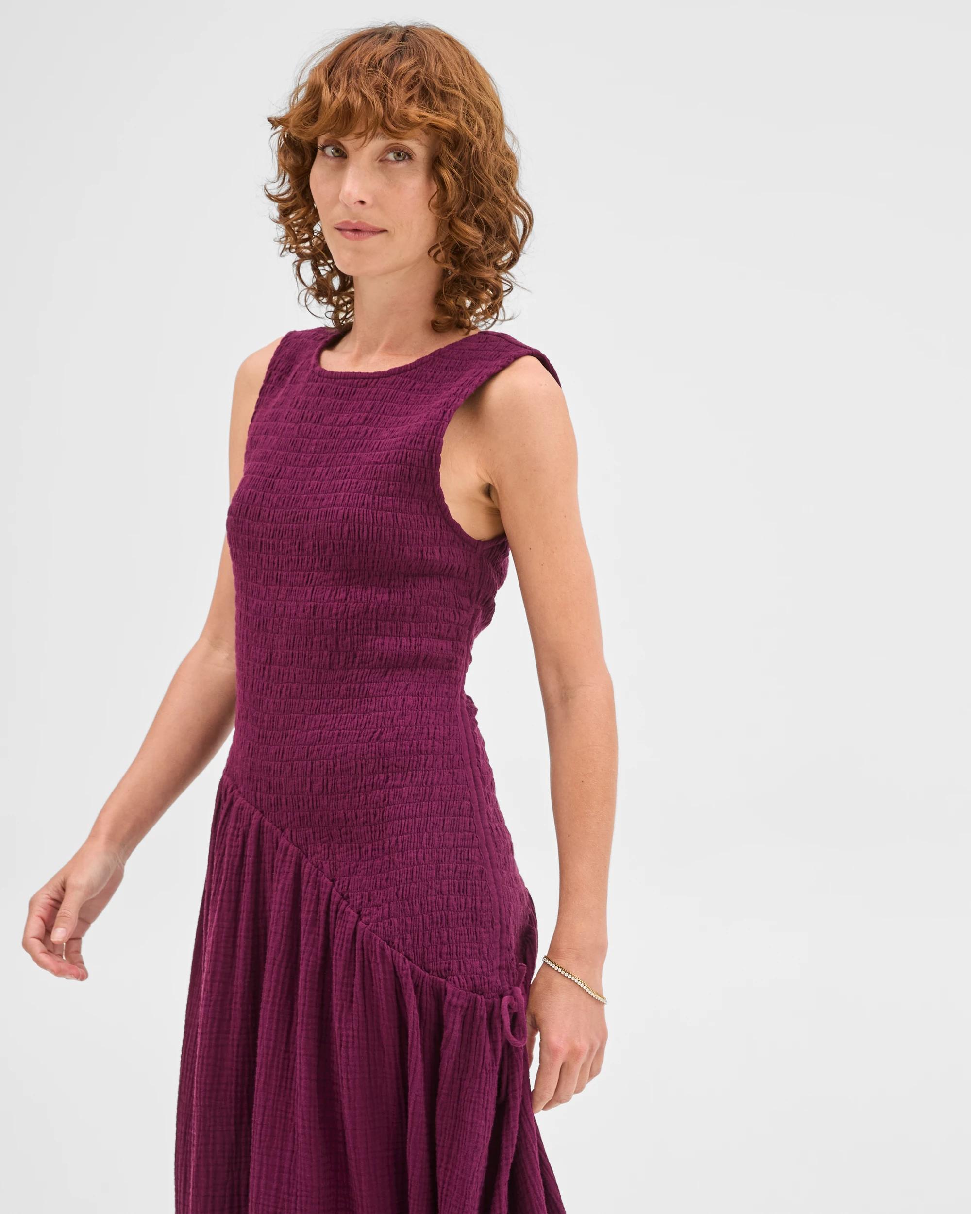 3 Target Woman Australian Cotton Resort Woven Asymmetrical Midi Dress DEEP PLUM, 3 of 7