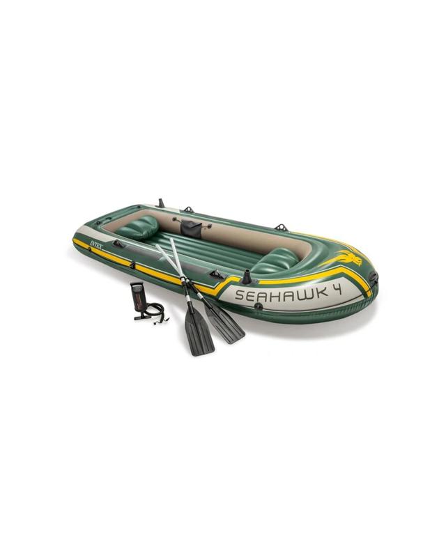 Intex Seahawk 4 Inflatable Boat With Pump Oars Fishing Rod Holders - G