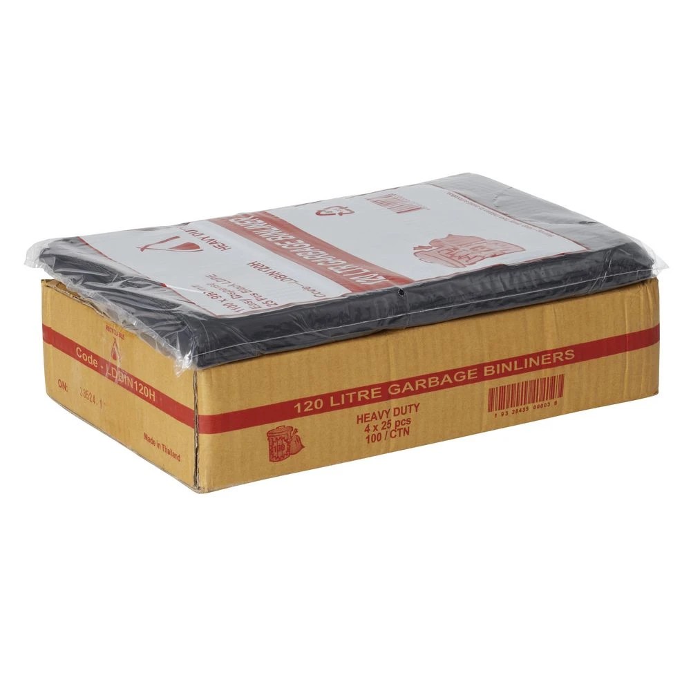 2 Tailored Packaging Heavy Duty Bin Liners 120L 100 Pack Black, 2 of 2