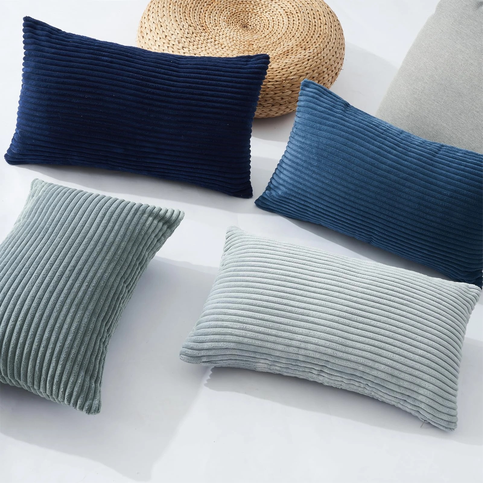 2 Gioia Casa 4-Pack Corduroy Velvet Cushion Covers 30x50cm - Blue, 2 of 4