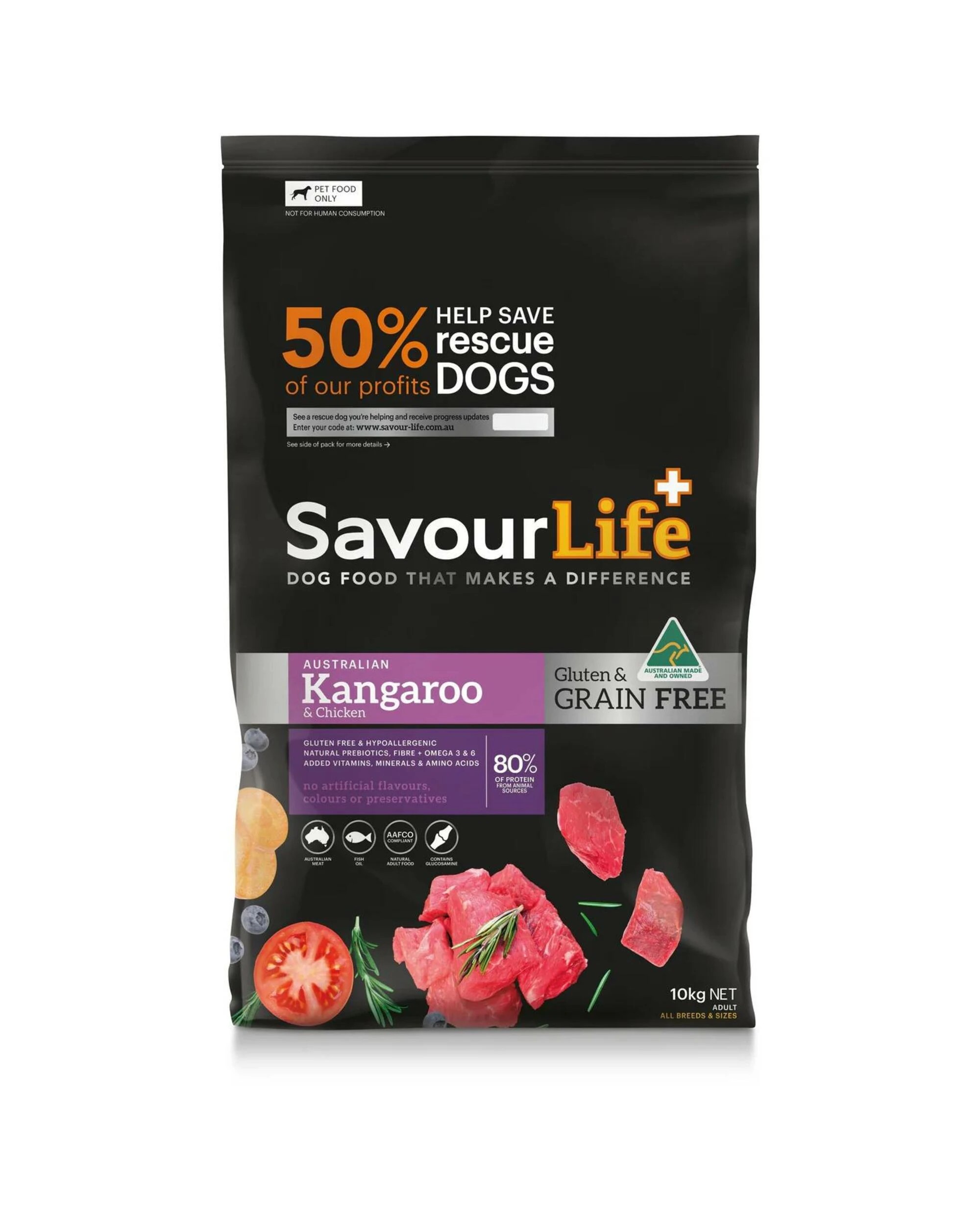 1 Savourlife Grain Free Dry Dog Food Kangaroo And Chicken 10kg, 1 of 2