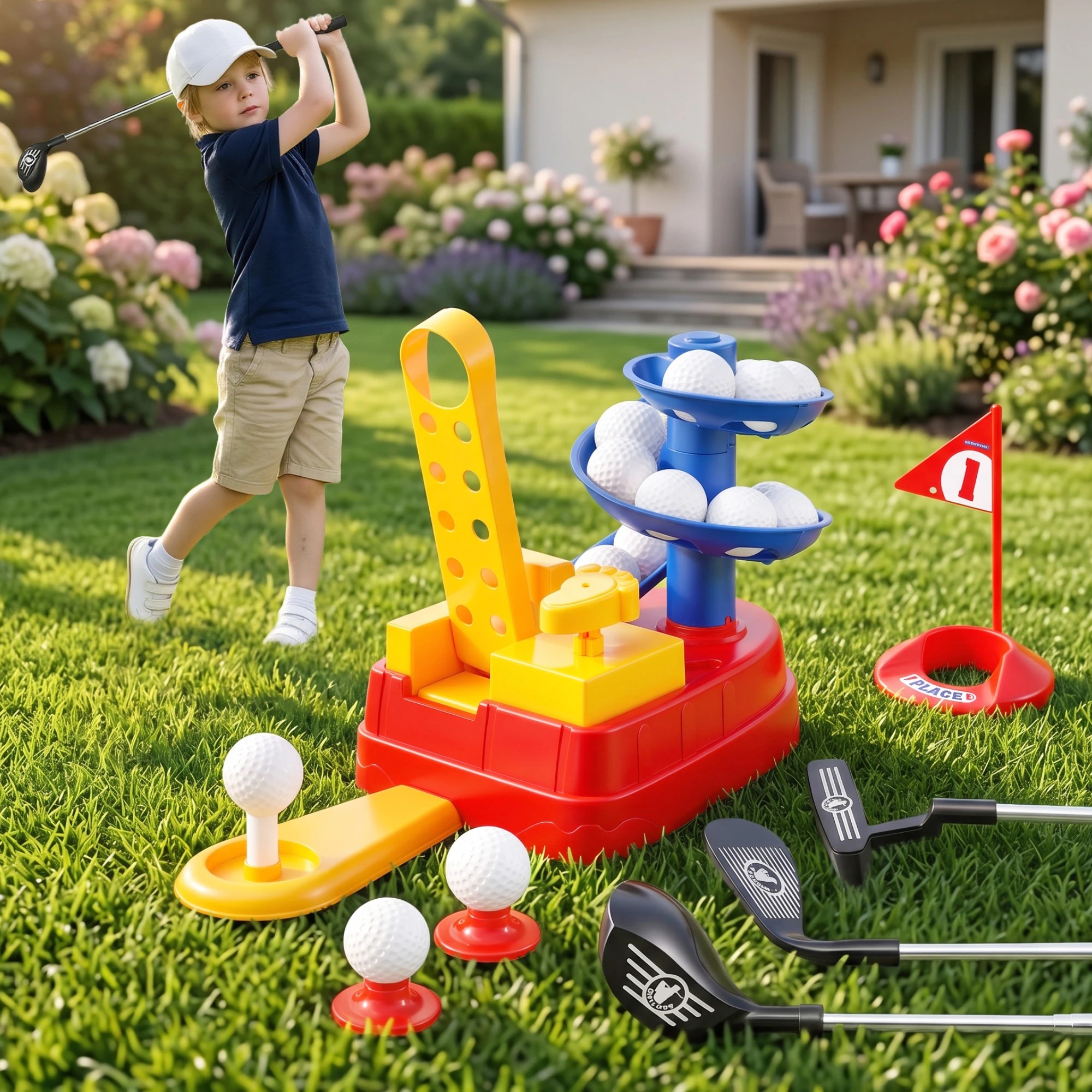 2 Keezi Kids Golf Toy Set with 20 Balls & 3 Clubs Indoor Outdoor Sports Game for Boys Girls Ages 3-8 - Blue, 2 of 7