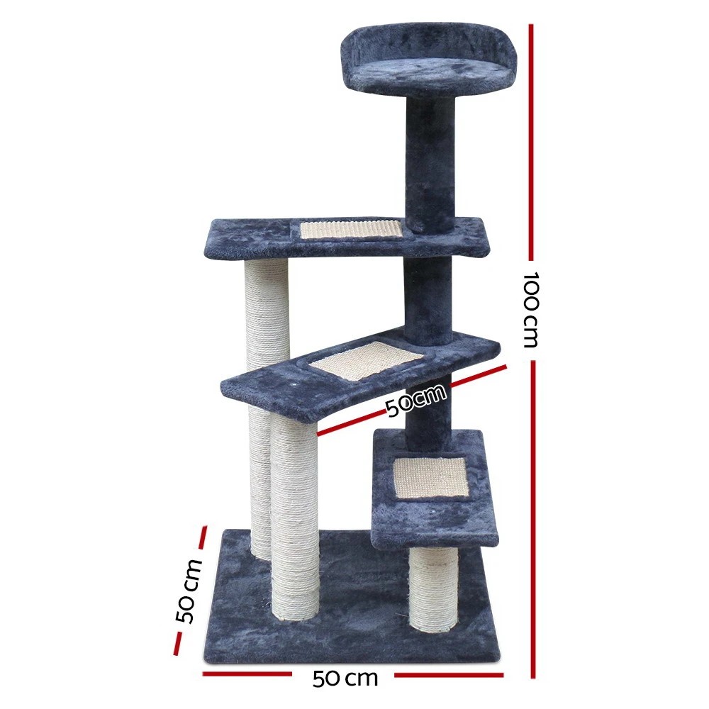 2 i.Pet Cat Tree 100cm Scratching Post Scratcher Tower Wood Condo House Trees Bed - Grey, 2 of 7