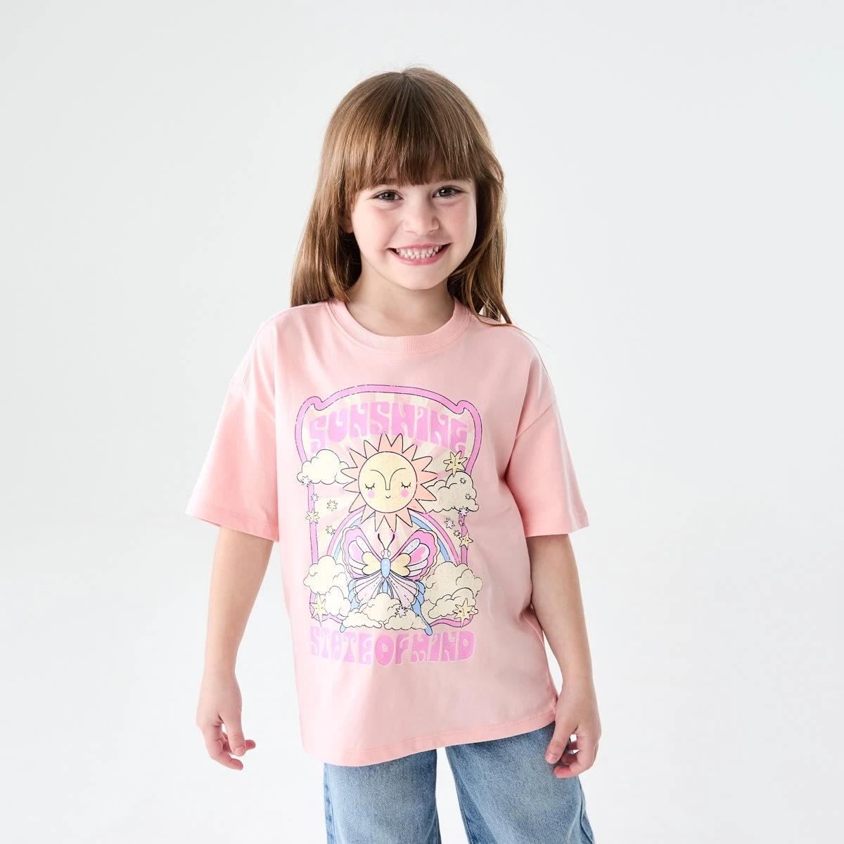 1 Short Sleeve Oversized Print T-shirt SUNSHINE STATE OF MIND PEACH, 1 of 6