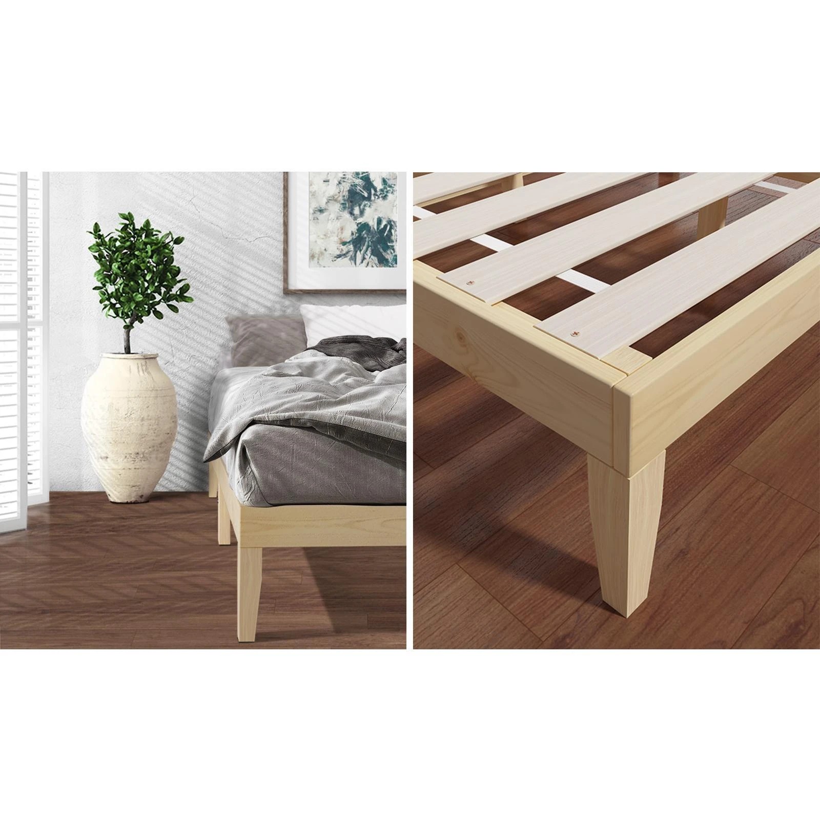 5 Oikiture Bed Frame King Size Wooden Timber Bed Frame Wooden Platform
 - Natural, 5 of 10