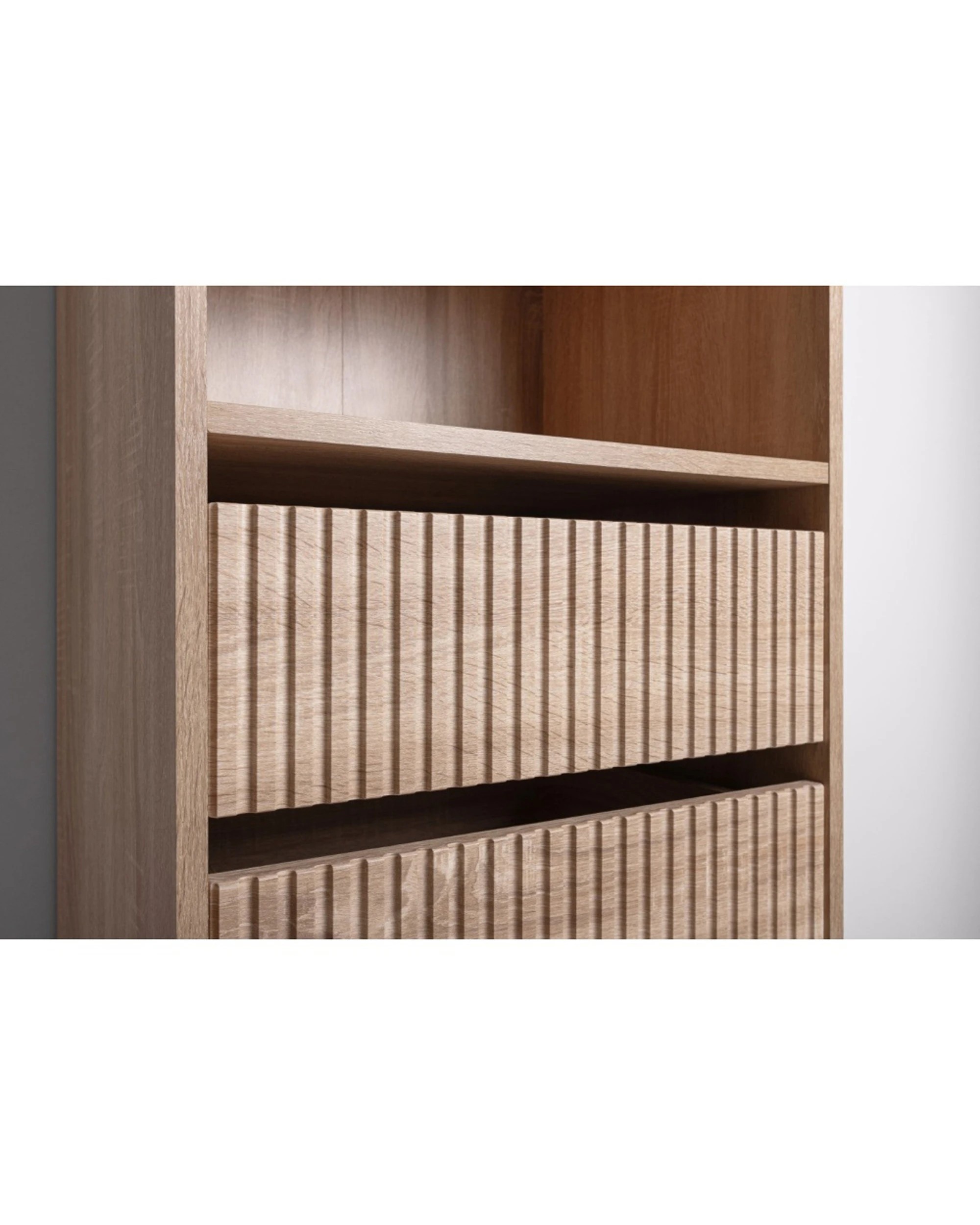 3 European Cabinetry Geneva Built In Wardrobe 4 Drawer 3 Shelf Module Fluted Oak - Natural, 3 of 6