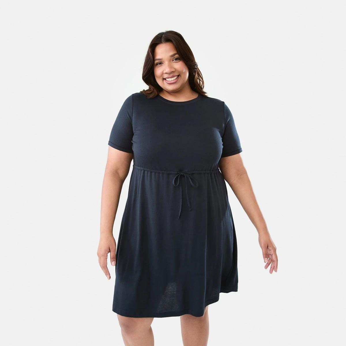 1 Curve Short Sleeve Tie Front T-shirt Mini Dress Sky Cptn, 1 of 7