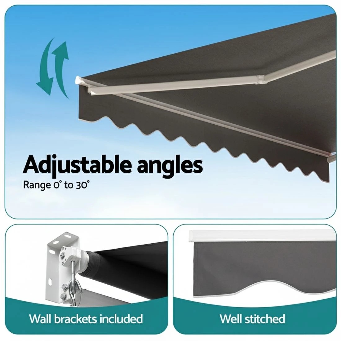 7 Instahut Retractable Folding Arm Awning Manual Sunshade 3.5M X 2.5M - Grey, 7 of 9