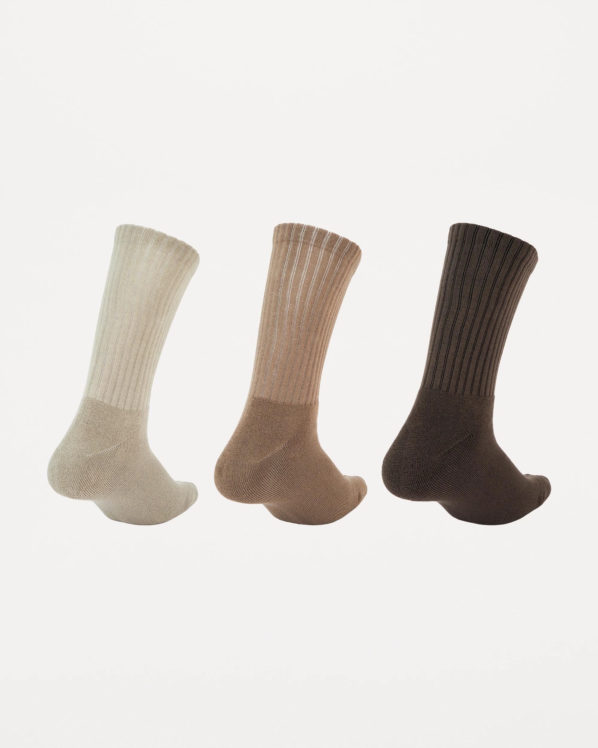 2 3 Pack Bamboo Rib Crew Socks Coffee, 2 of 3