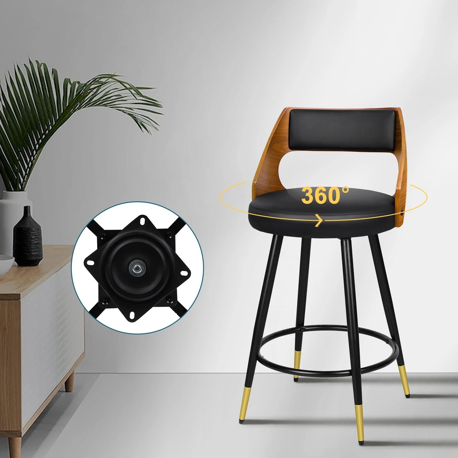 4 Alfordson 2x Swivel Bar Stools Morgan Kitchen Wooden Dining Chair - Black, 4 of 10