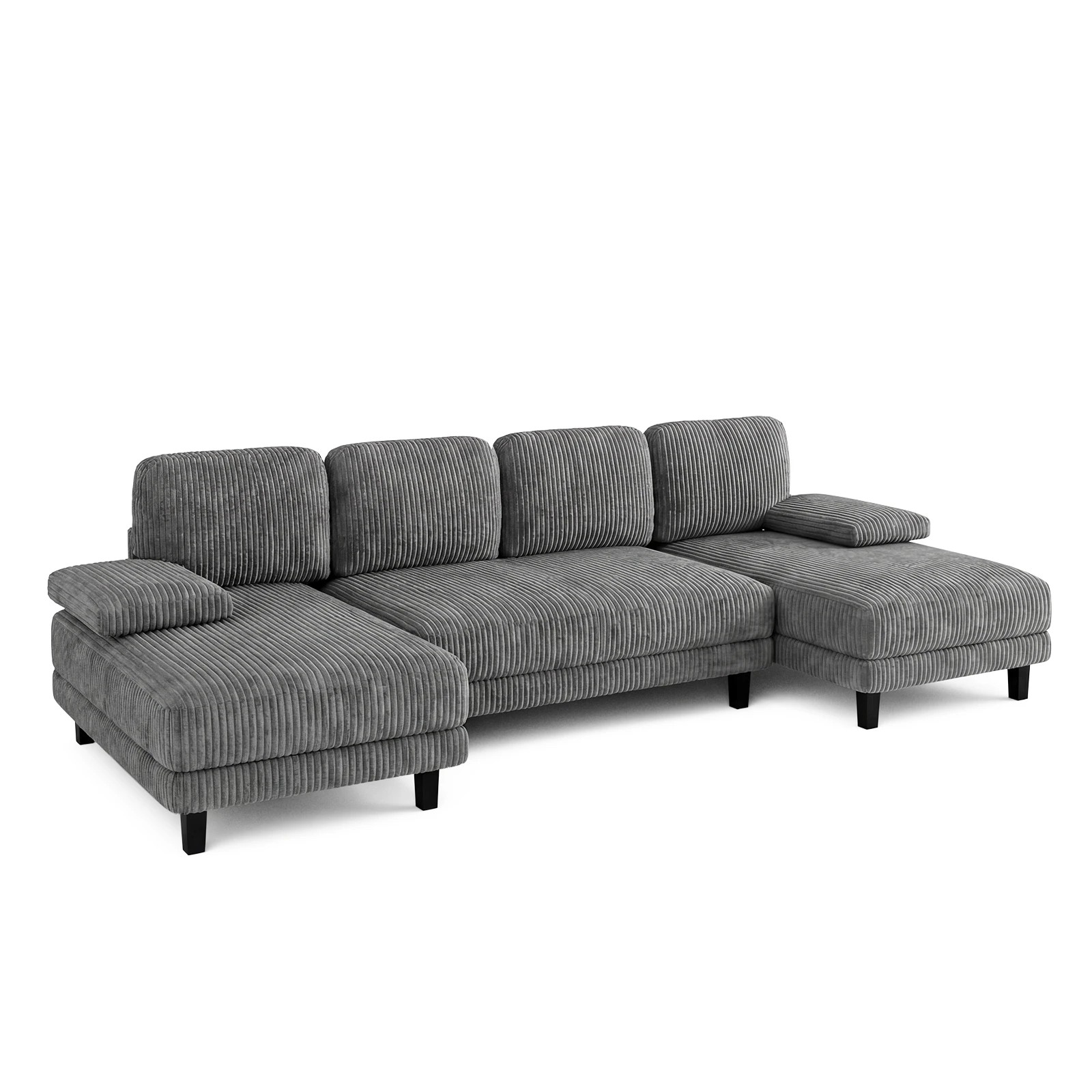 8 Advwin Sectiona Sofa 4-Seater Corduroy Fabric U Shape Couch 280cm - Grey, 8 of 9