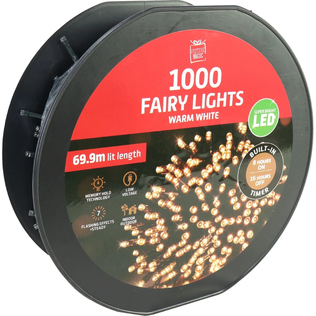 2 Uncle Bills 1000 Warm White LED 7 Function Fairy Lights 69.9m, 2 of 2