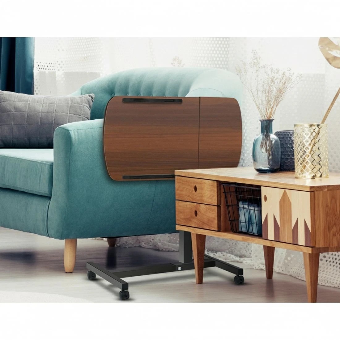 6 Artiss Laptop Desk Table Fan Cooling Walnut 60CM - Brown, 6 of 7