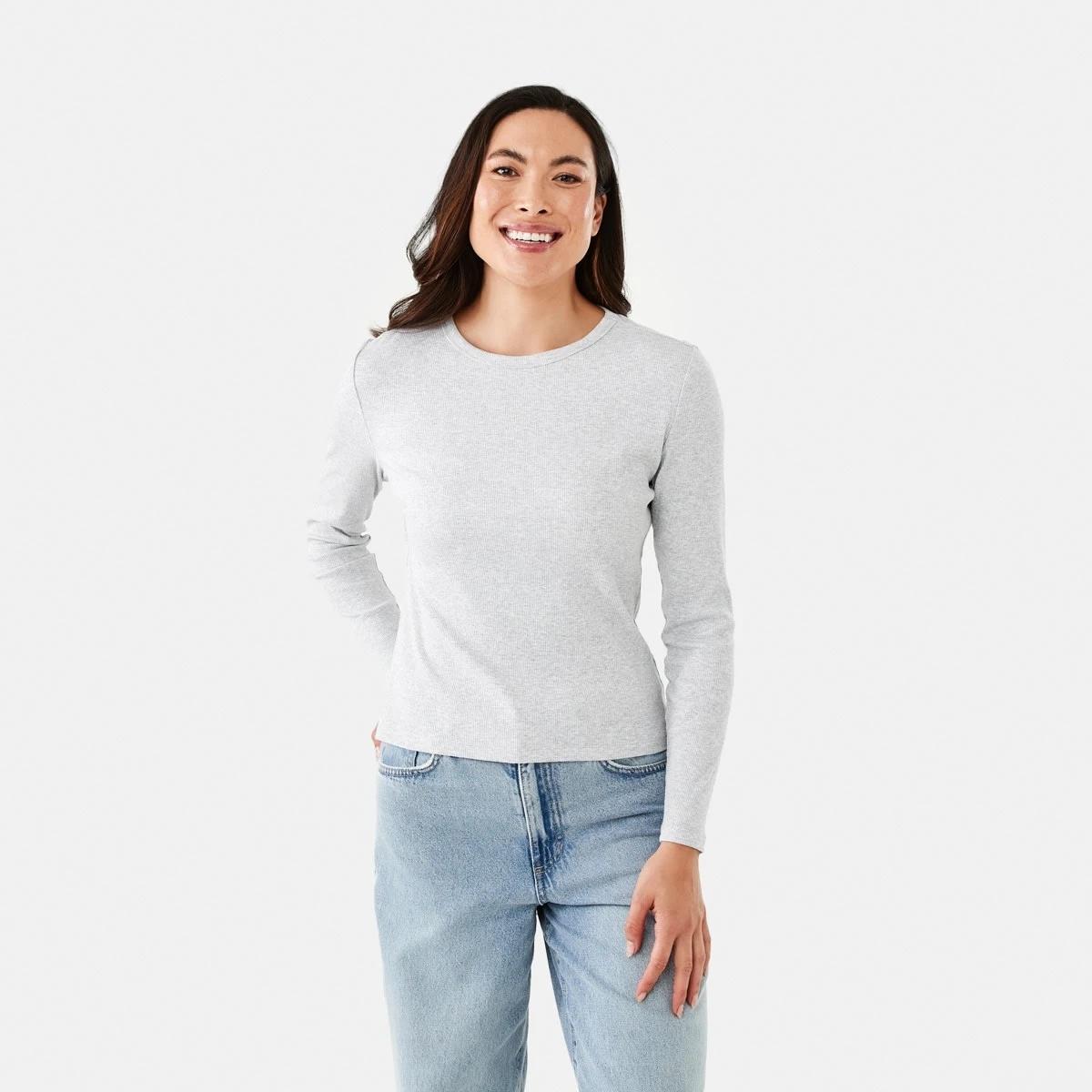 1 Long Sleeve Rib Crew T-shirt Slvr Marle, 1 of 5