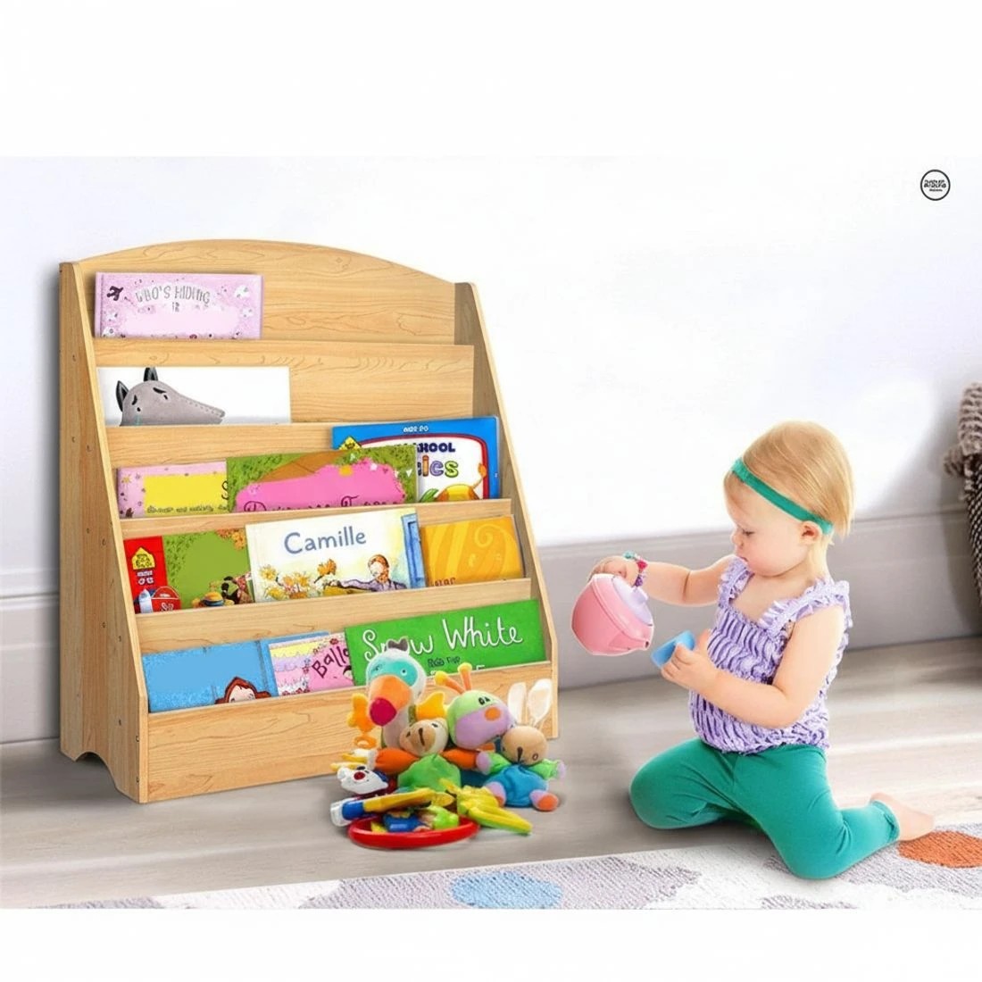 6 Keezi 5 Tiers Kids Bookshelf Magazine Shelf Organiser Bookcase Display Rack Toy Storage Reading Nook Playroom - Brown, 6 of 8