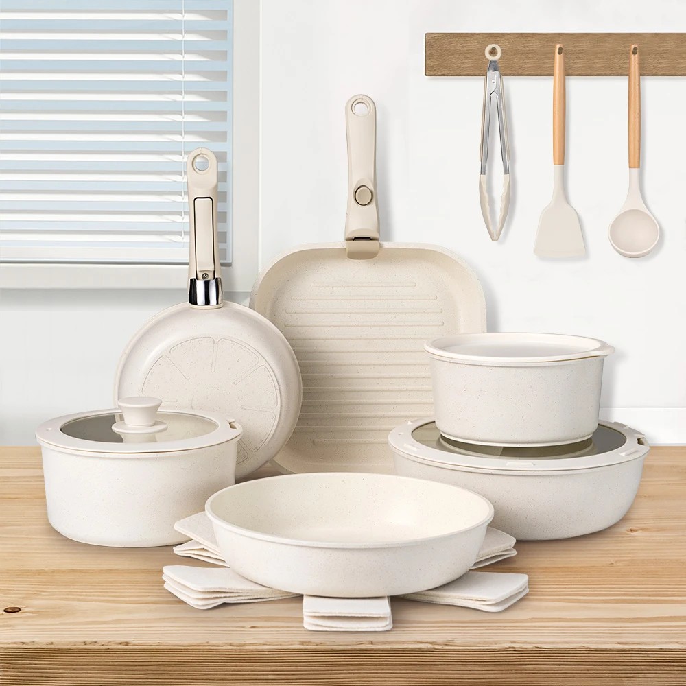 2 ZUNI 20PCS Cookware Pots and Pans Set Nonstick Granite Coating Cooking Utensil - White, 2 of 2