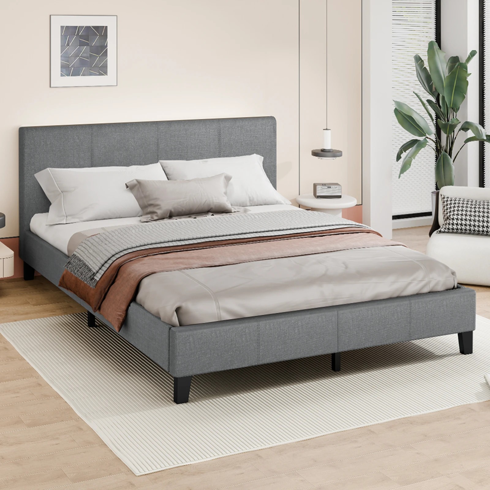 9 Alfordson Bed Frame King Size Mattress Base Wooden Platform Fabric - Grey, 9 of 10