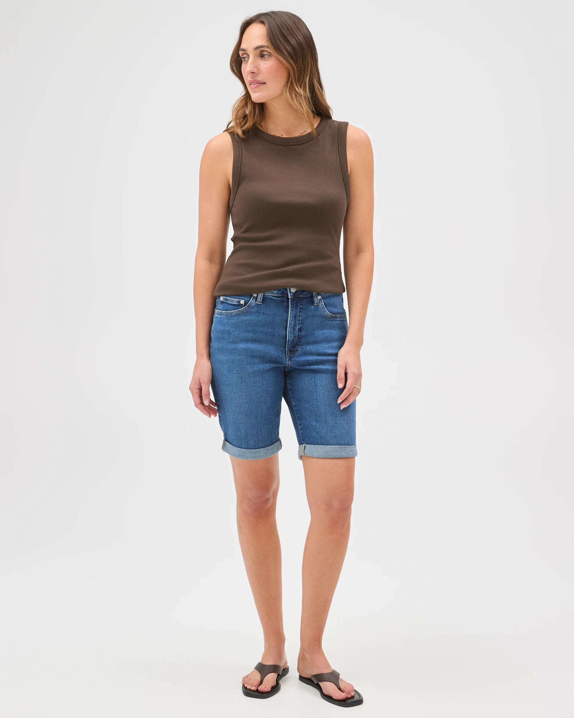 1 Target Denim Shape Your Body Bermuda Denim Shorts DARK WORN, 1 of 7