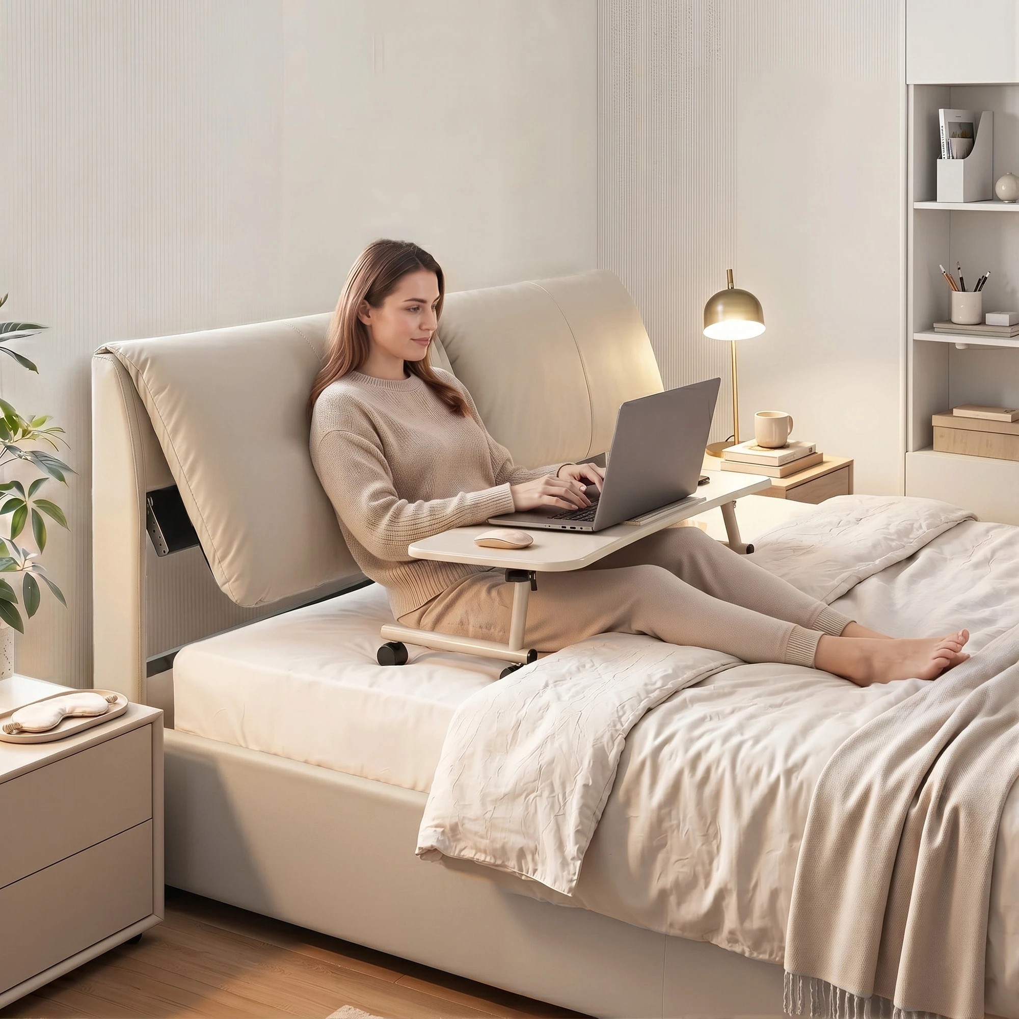 4 Artiss King Bed Frame Gas Lift Storage 3 Drawers Adjustable Headboard Platform Base - Beige, 4 of 9