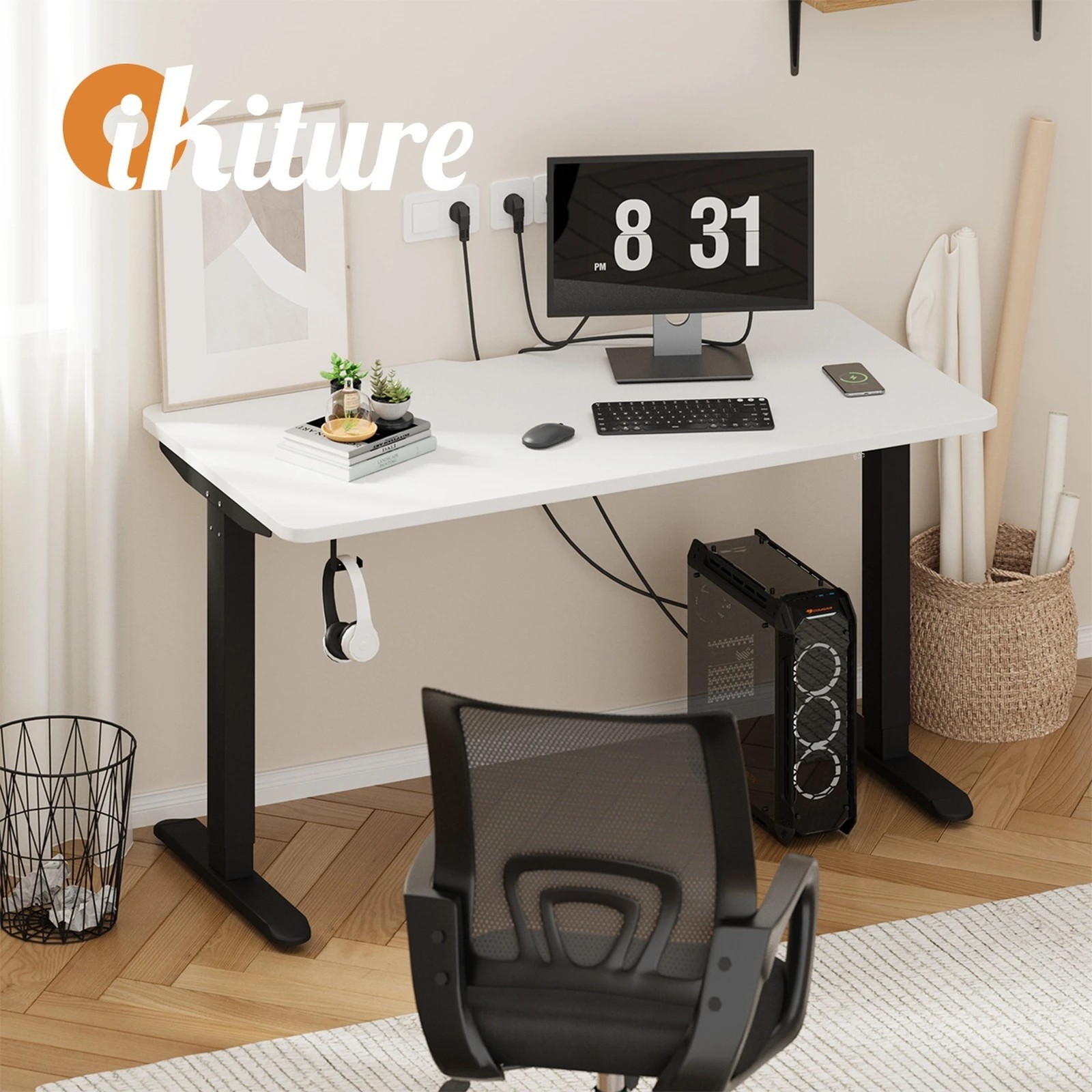 3 Oikiture Electric Standing Desk With Wireless Charging Single Motor 140cm
 - Multi, 3 of 4