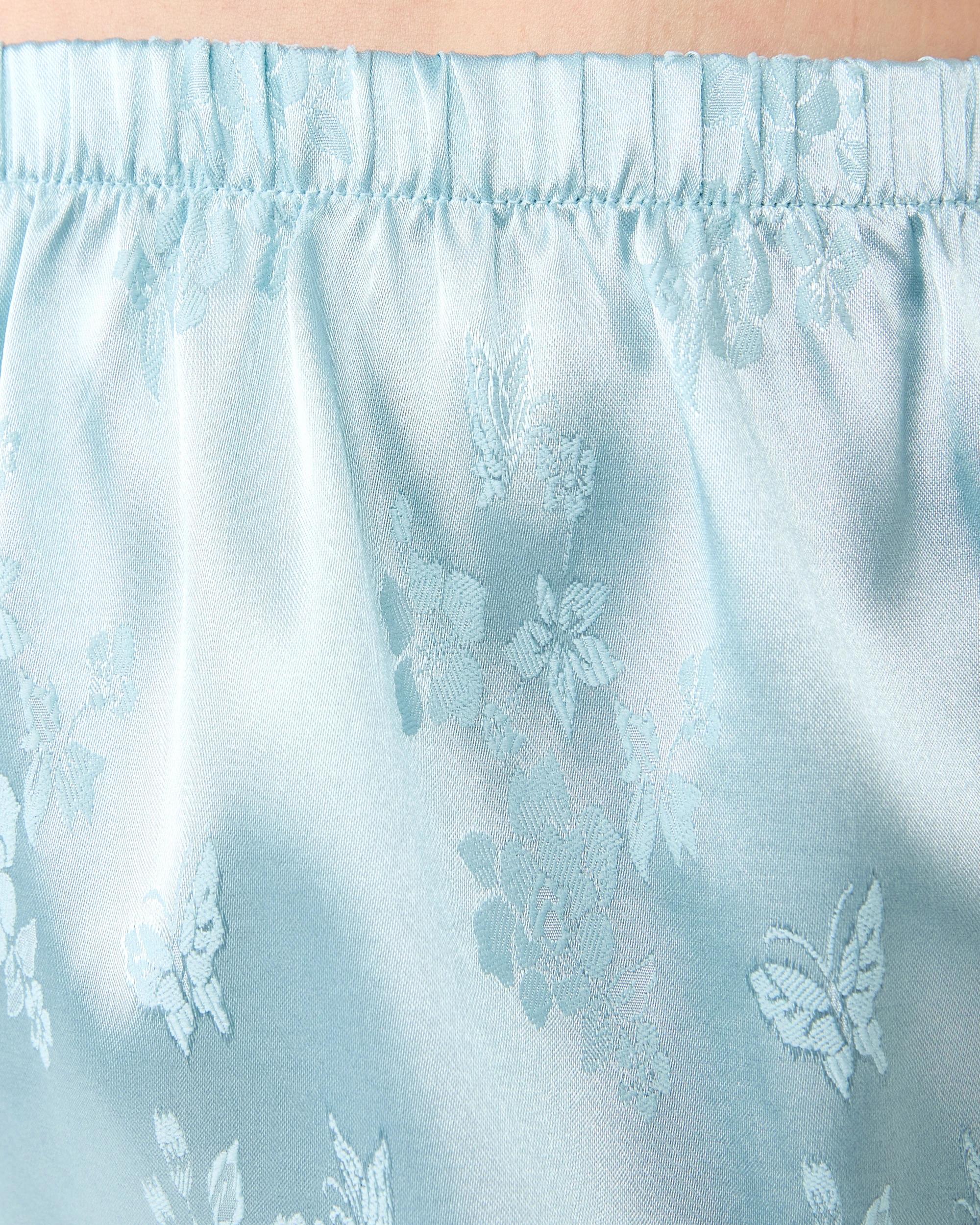 5 Sleeveless Lace Trim Top and Shorts Satin Jaquard Pyjama Set Strlg Blue, 5 of 6