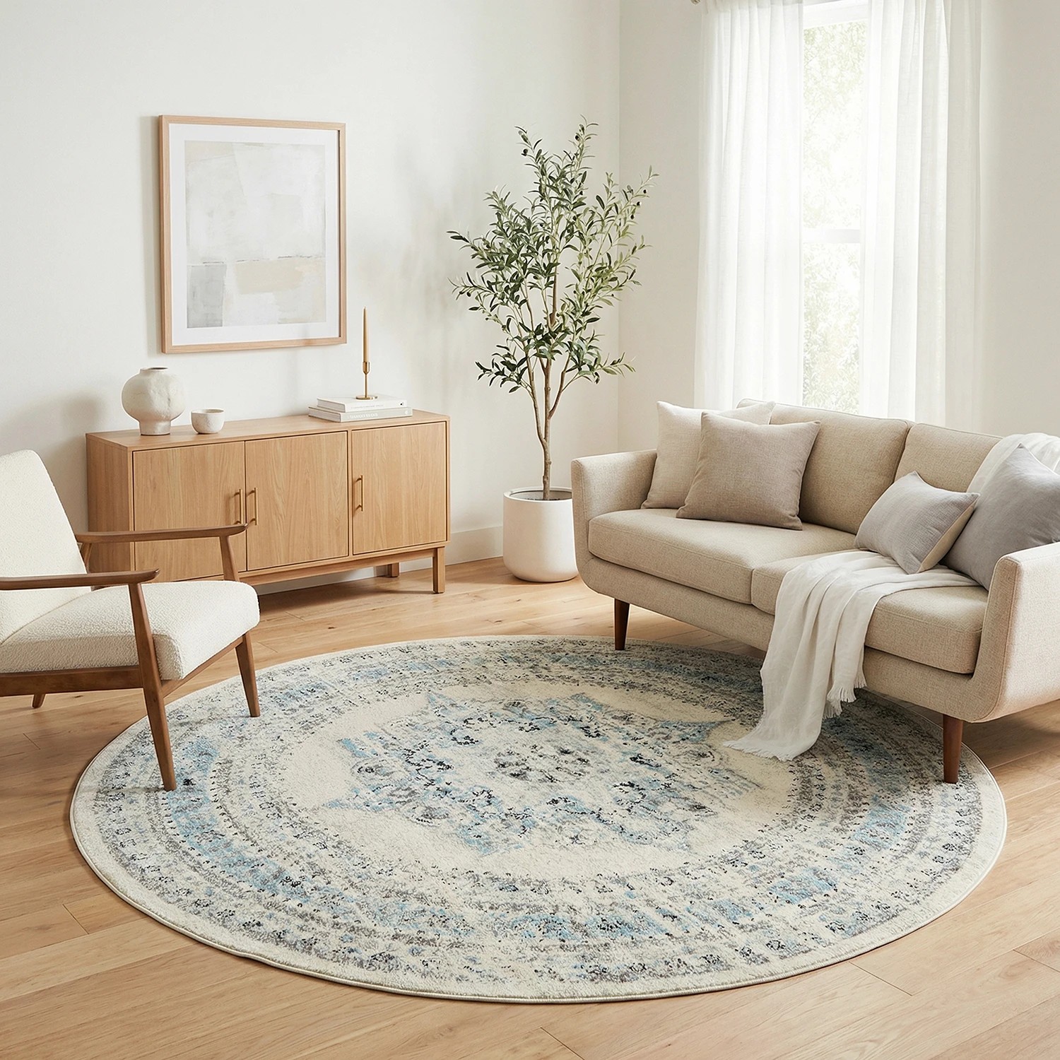 2 Common Ground Rugs Era 922 240x240cm - Large Round Power Loomed Pet Friendly Rug - White, 2 of 7