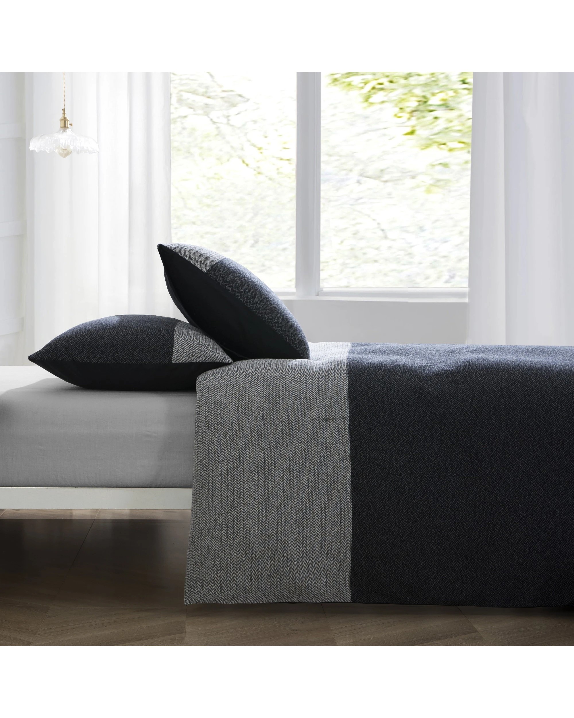 3 Dreamaker 100% Cotton Textured Herringbone Quilt Cover Set - Queen Bed - Charcoal, 3 of 7