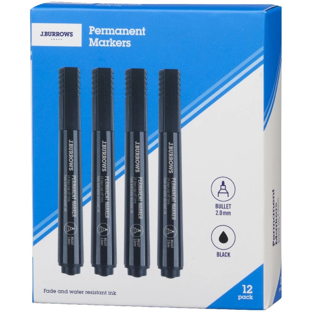 3 J.Burrows Permanent Markers Bullet Black 12 Pack, 3 of 3