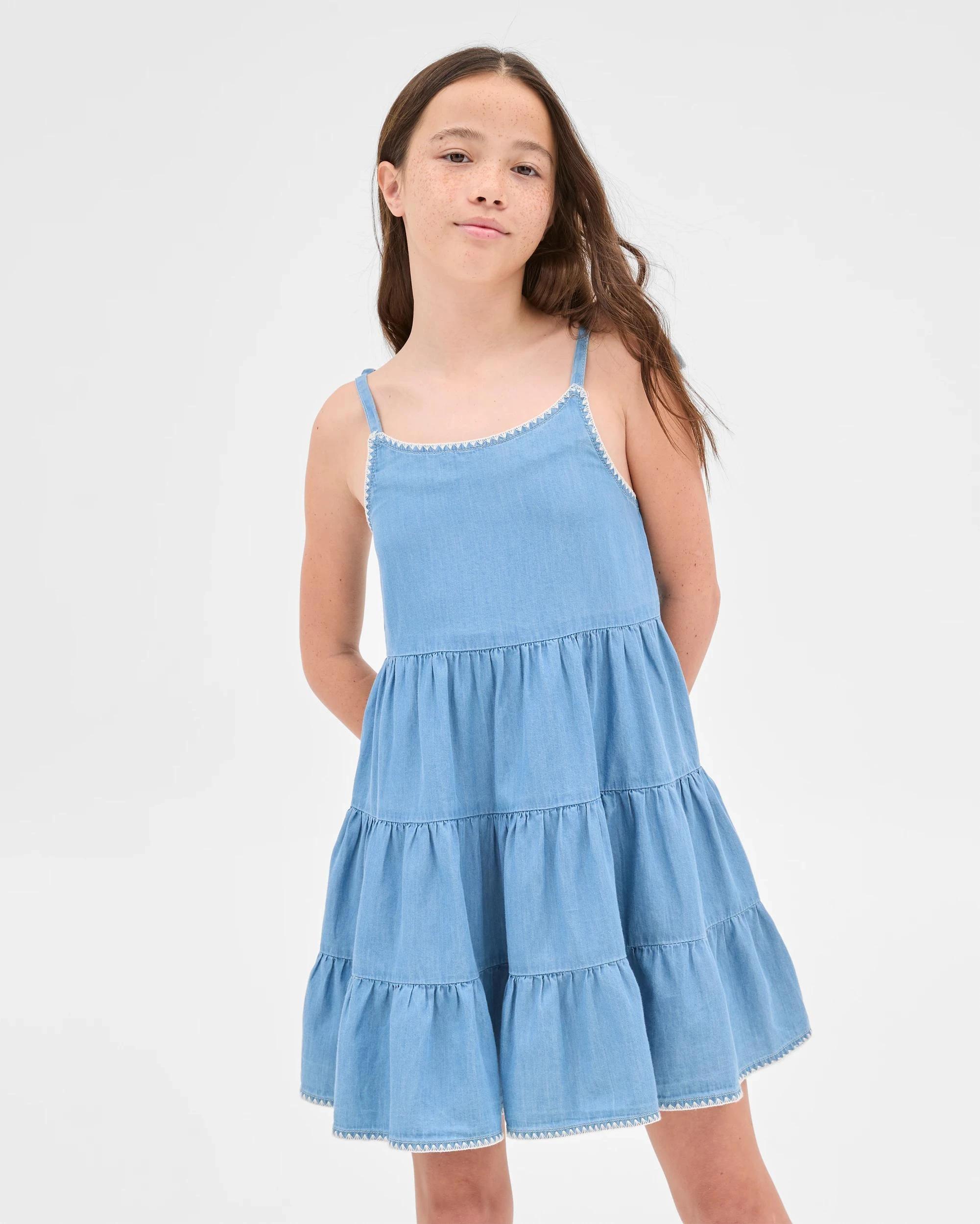 2 Target Kids Australian Cotton Woven Tiered Dress CHAMBRAY, 2 of 6