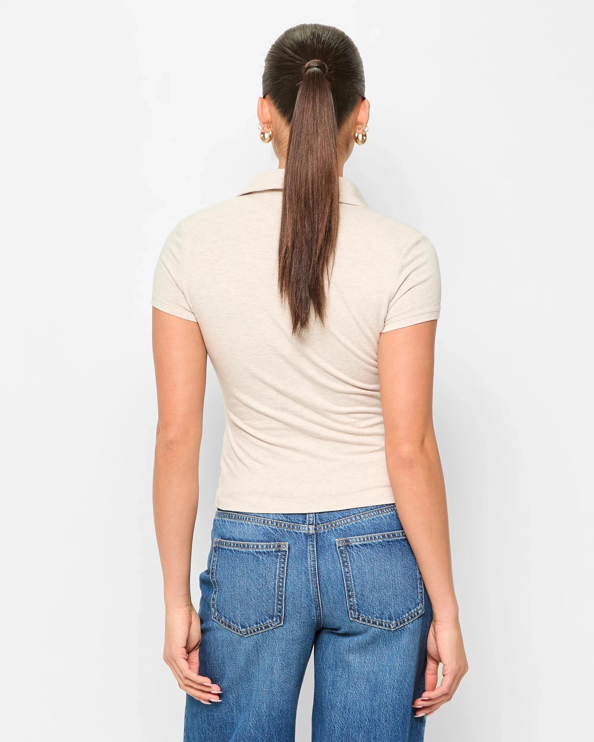 4 Australian Cotton Double Layer Polo Top - Lily Loves SOFT OATMEAL, 4 of 5