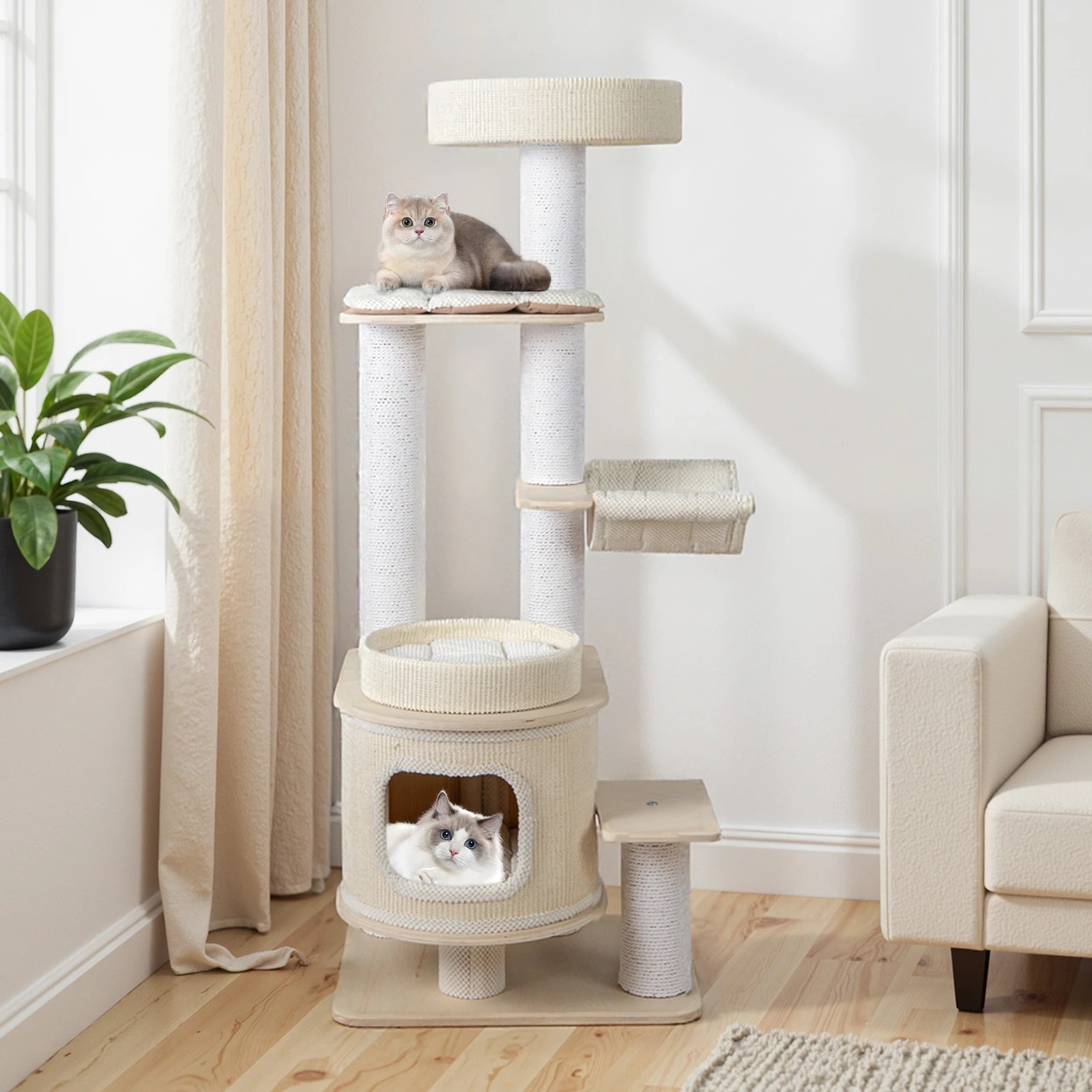 4 Costway 151cm Multi-level Cat Tower w/Comfy Padded Top Perch Pet Play Center, 4 of 7