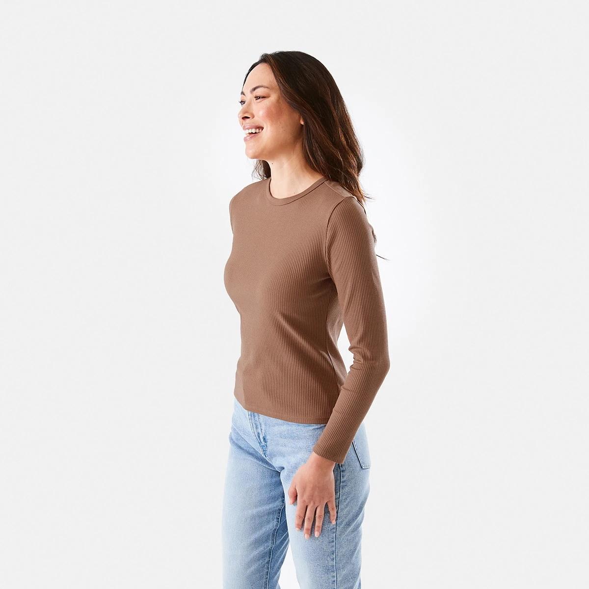 2 Long Sleeve Rib Crew Neck T-shirt Cfee Brown, 2 of 5