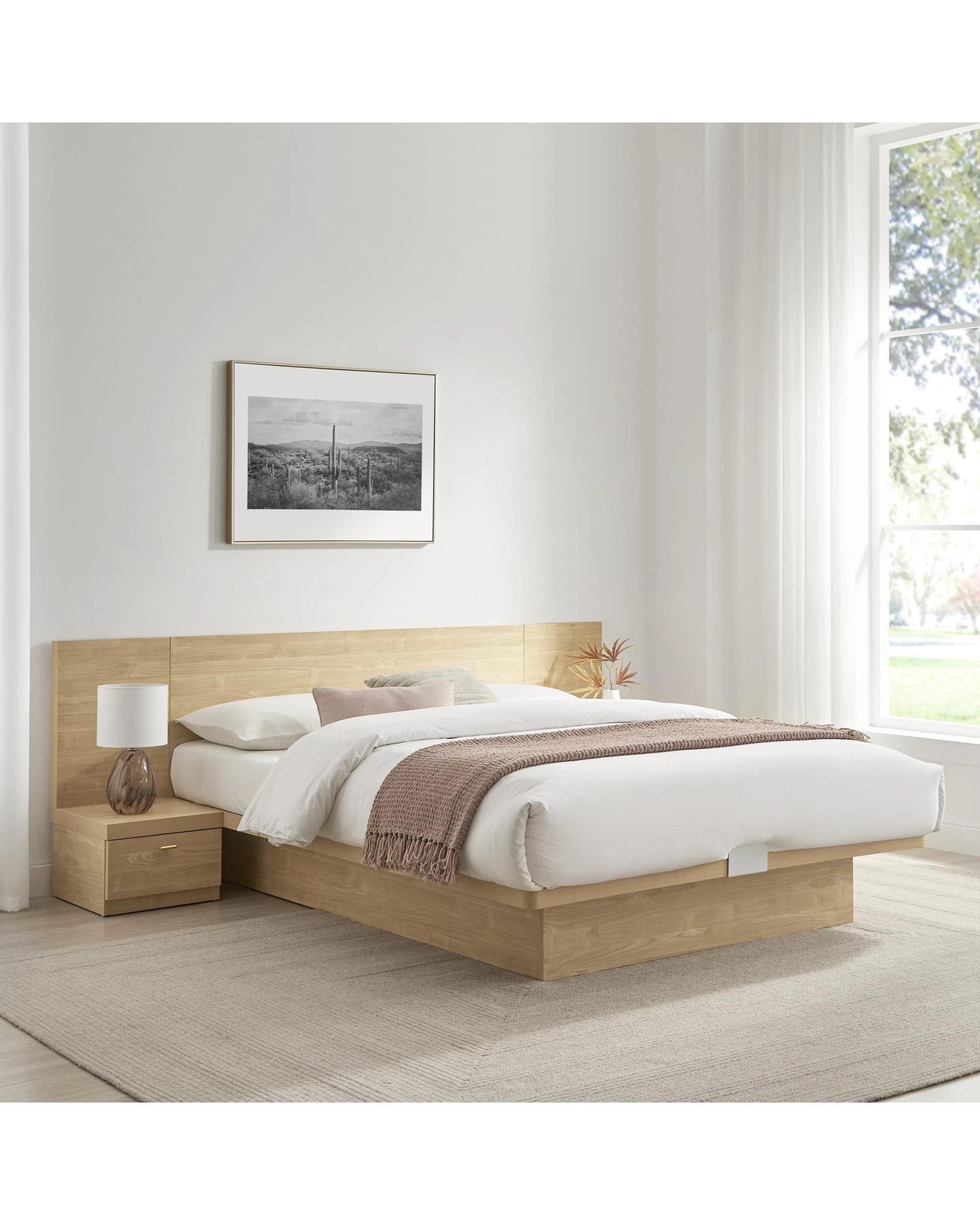 2 Kodu Gas Lift Queen Bed with Underbed Storage and Bedside Tables Oak Look - Natural, 2 of 10