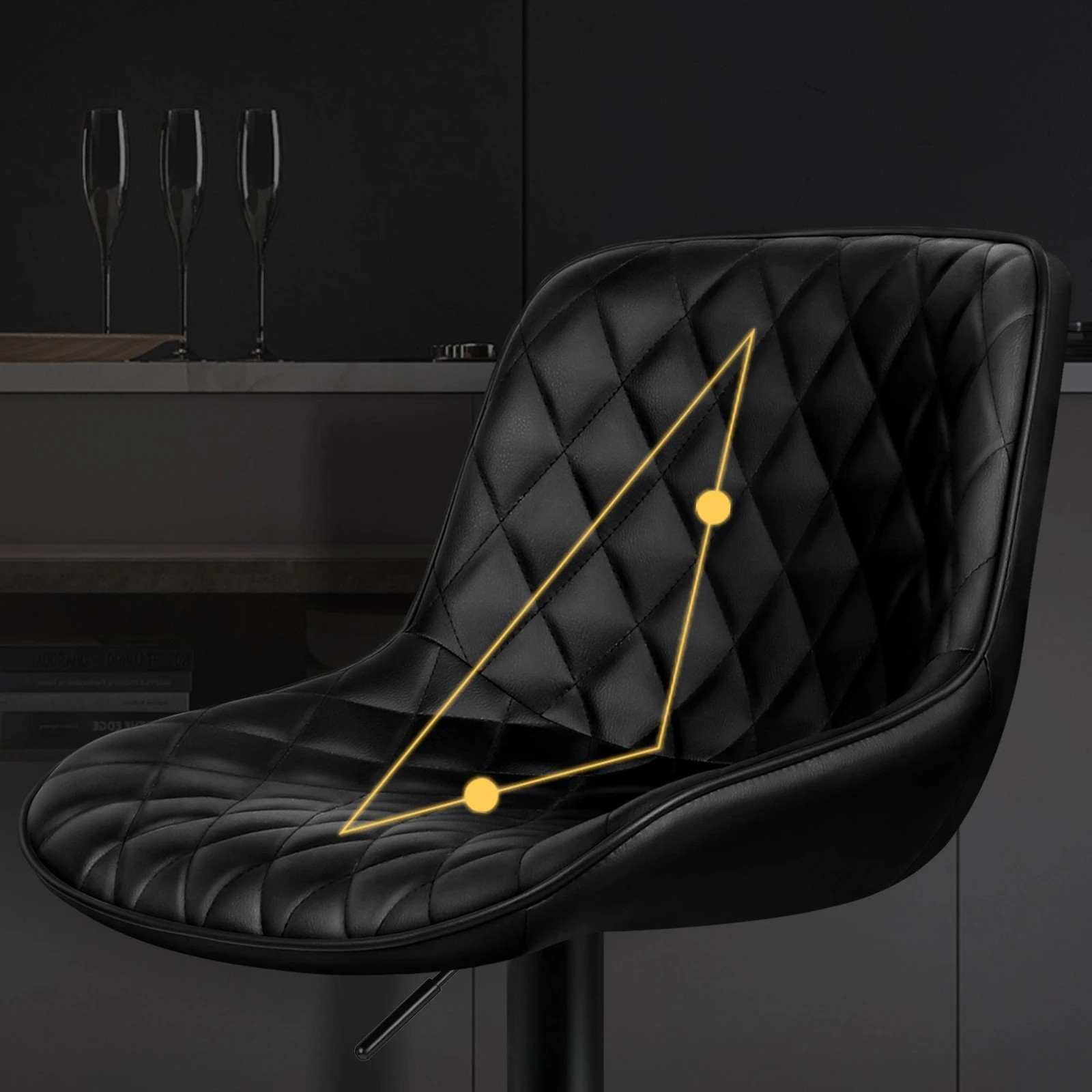 3 Alfordson 4x Bar Stools Gas Lift Leather Bar Chairs Kitchen Swivel - All Black, 3 of 10