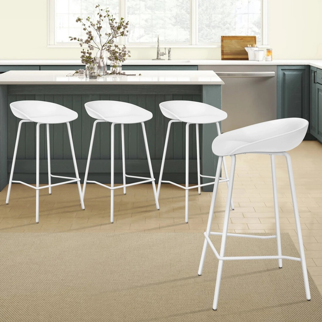 10 Alfordson 4x Kitchen Bar Stools Counter Chairs Metal Finn - White, 10 of 10
