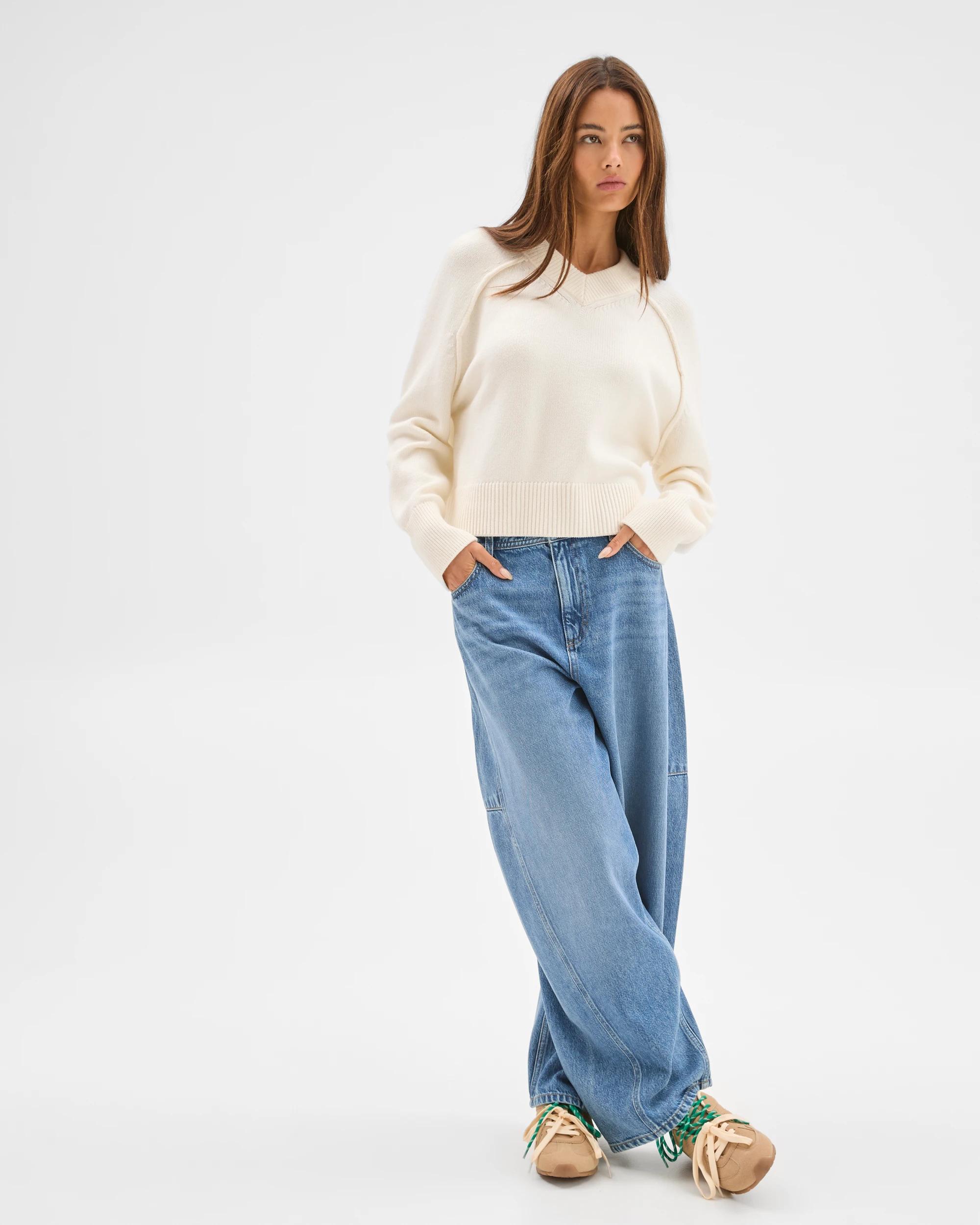 4 Lily Loves Australian Cotton Blend V-Neck Jumper LIGHT CREAM, 4 of 6