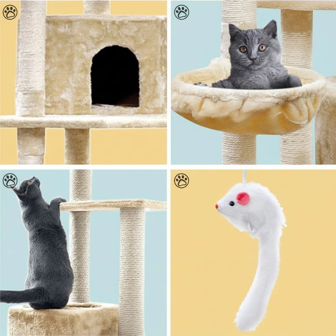 6 i.Pet Cat Tree 203cm Tower Scratching Post Scratcher Condo Trees House Bed - Beige, 6 of 7