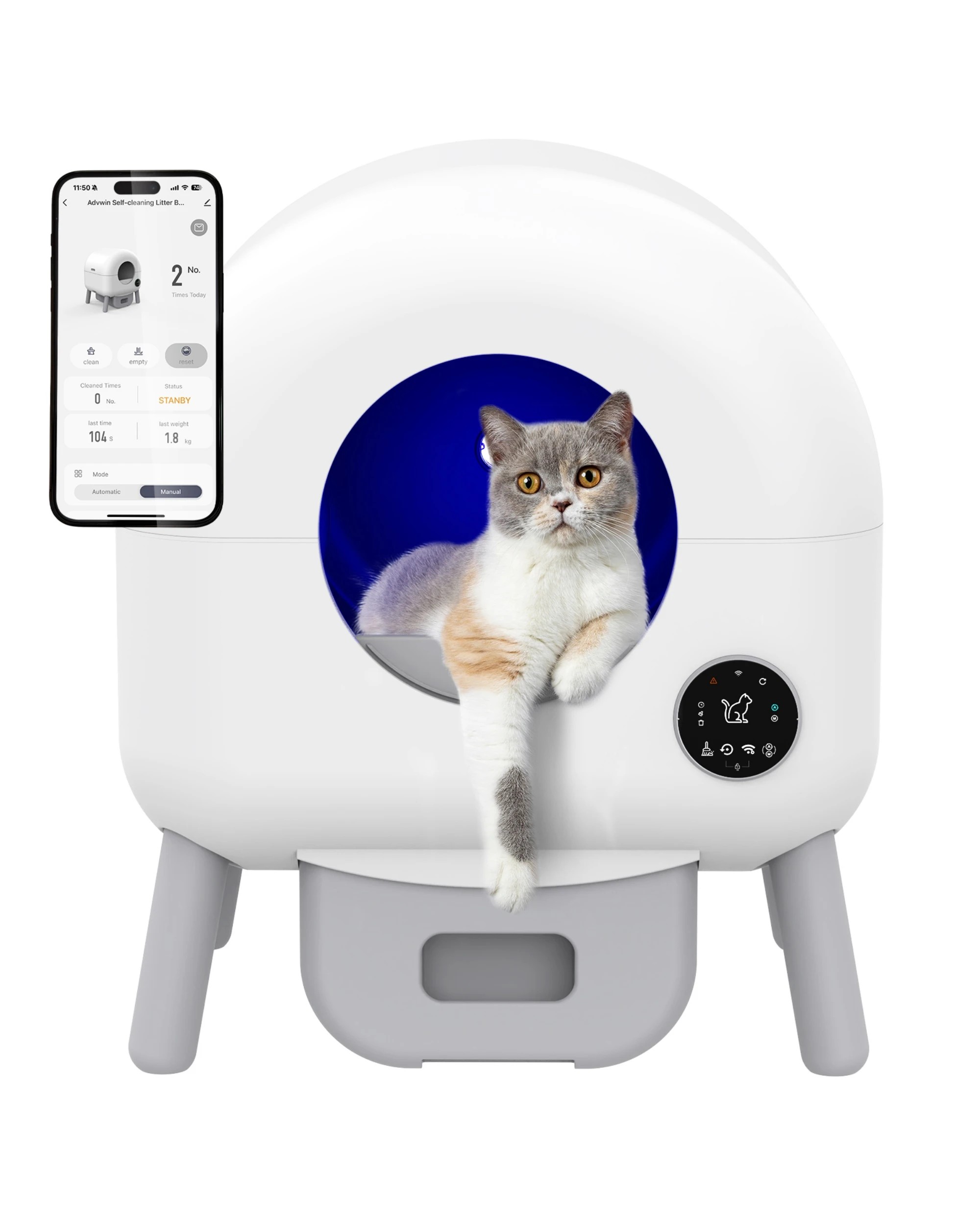 1 Advwin 90l Self Cleaning Cat Litter Box Automatic, 1 of 8