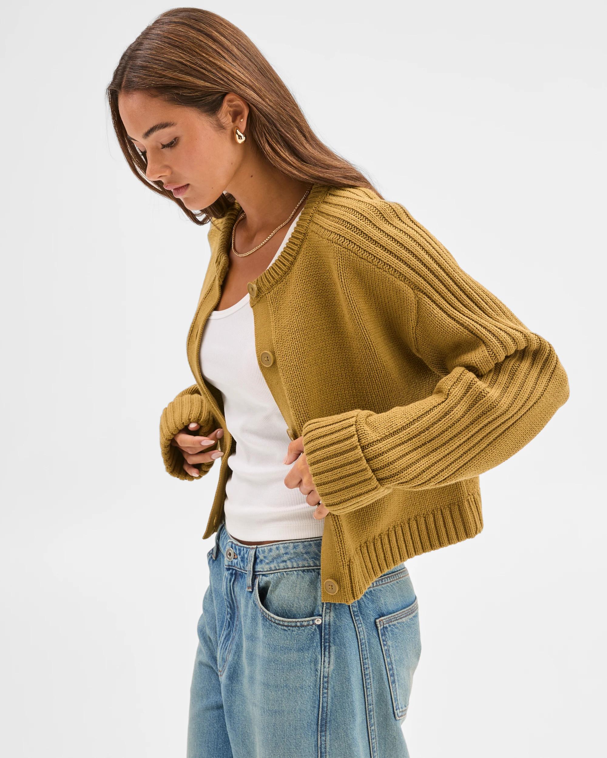 4 Lily Loves Australian Cotton Blend Knit Cardigan DARK OLIVE, 4 of 7