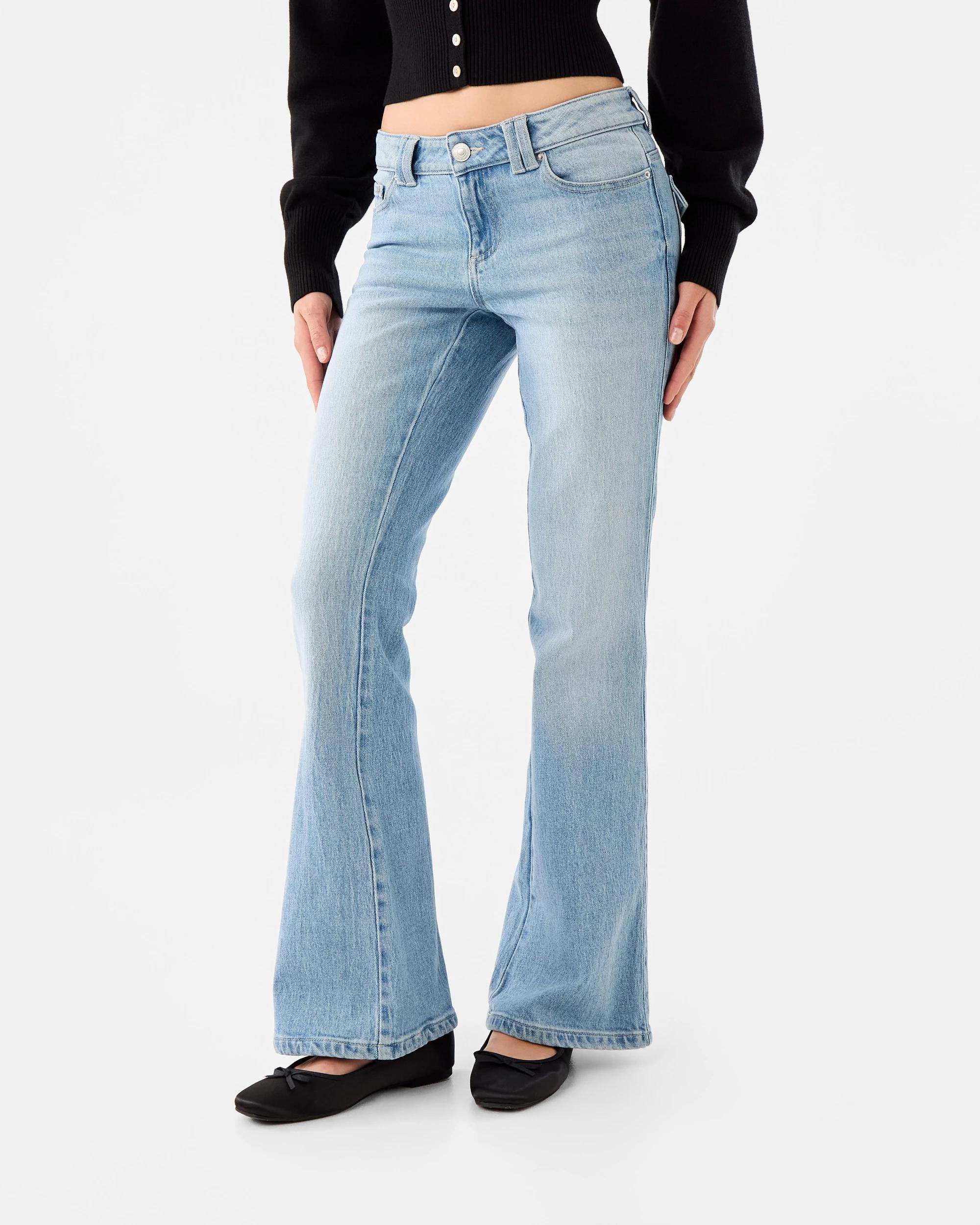 1 Low Rise Flare Leg Jeans Light Wash, 1 of 7