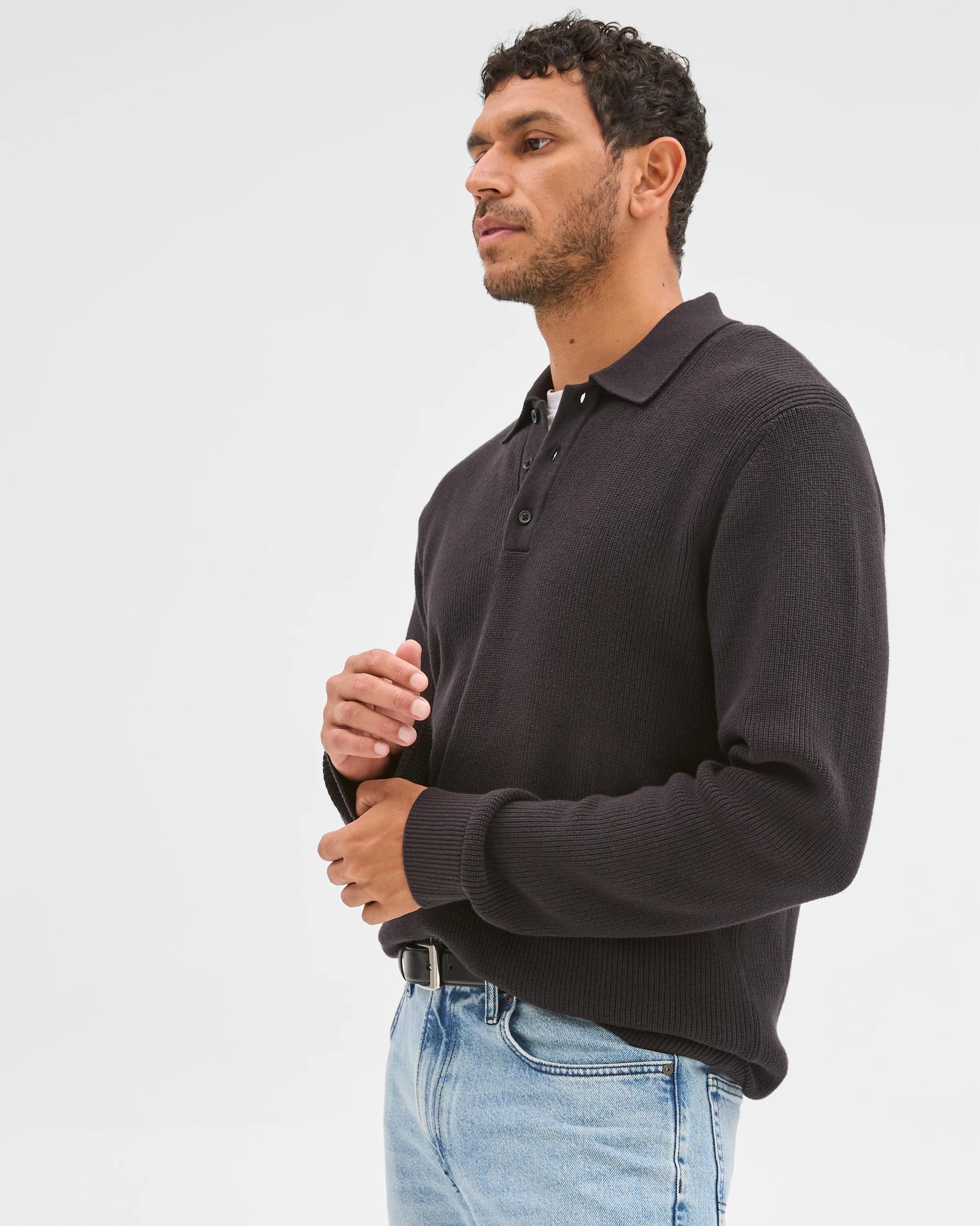3 Target Man Australian Cotton Lightweight Long Sleeve Polo Neck Knit Jumper BLACK, 3 of 6