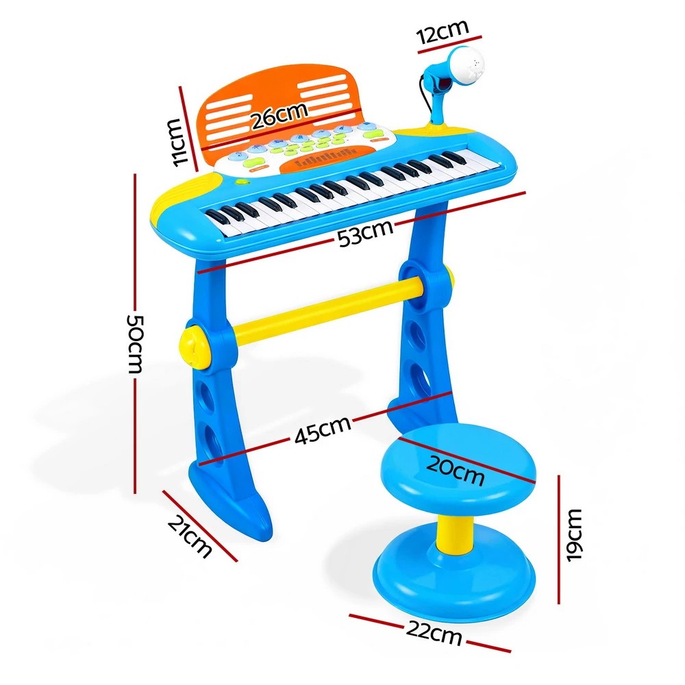 2 Keezi Kids Piano Keyboard 37 Keys Electronic Musical Instrument Set w/ Stool Microphone - Blue, 2 of 2