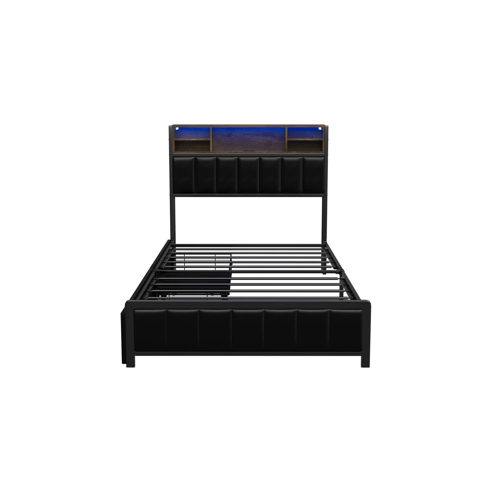 9 Oikiture Bed Frame King Single Size LED Storage Headboard USB Charge 2 Drawers - Black, 9 of 9