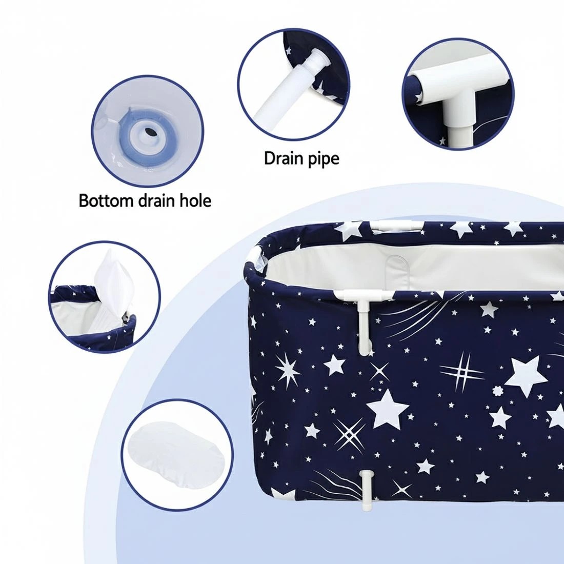 3 Weisshorn Foldable Bathtub PVC SPA Bucket Inflatable Cushion 114x62cm Star - Blue, 3 of 4
