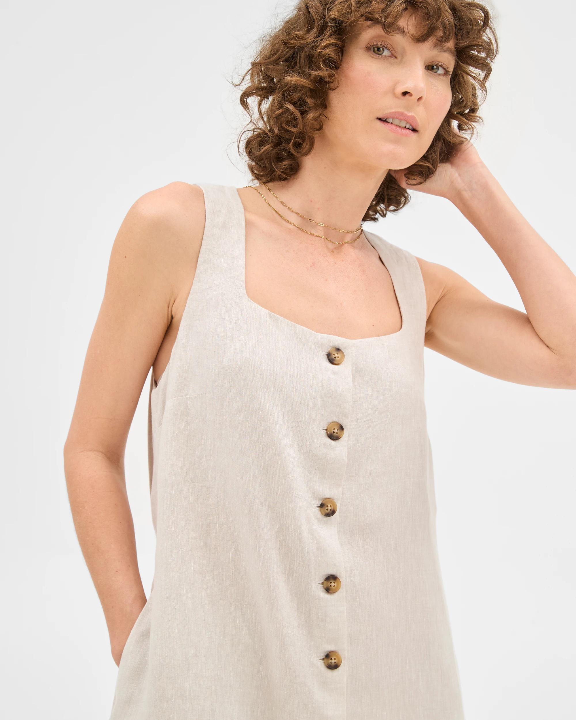 3 Target European Linen Sleeveless A-line Mini Dress FLAX, 3 of 6